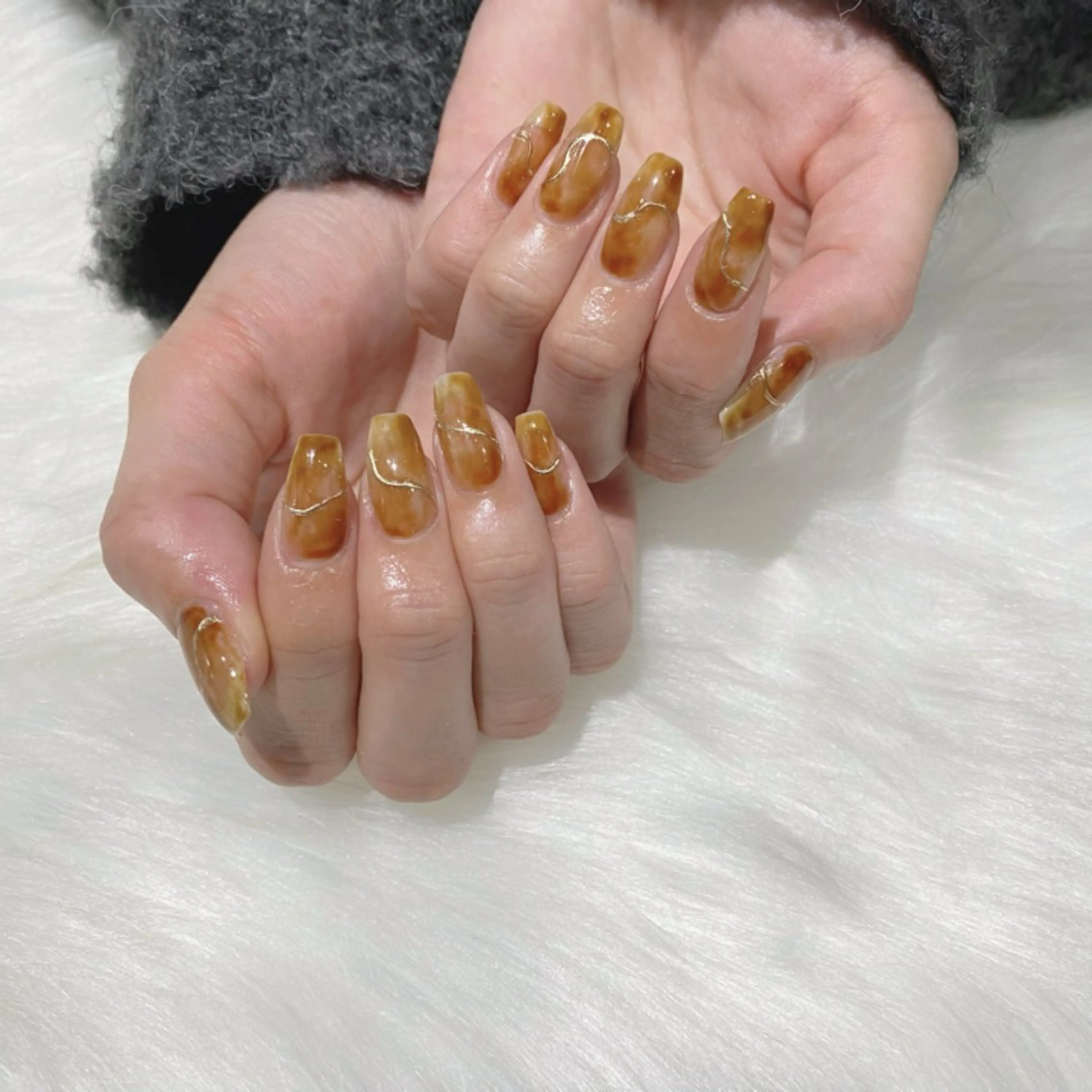 ネイル ブラウン ミラーネイル ニュアンスネイル ぷりゅねる 心斎橋のネイルデザイン