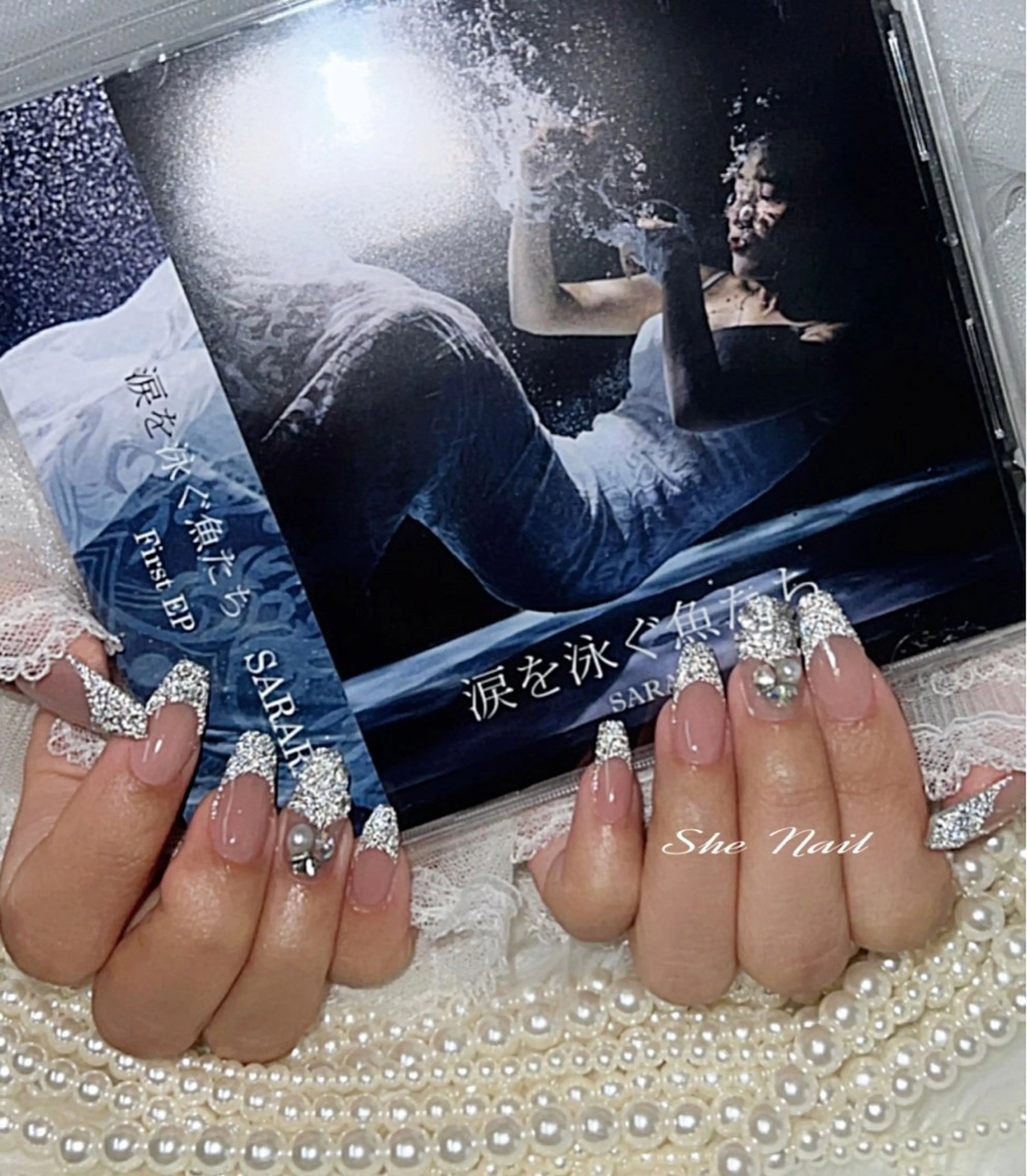 ネイル チークネイル 長さ出し フレンチネイル ガラスフレンチ キラキラネイル ハンドネイル She   Nail所属・ISA_ BELLAのネイルデザイン