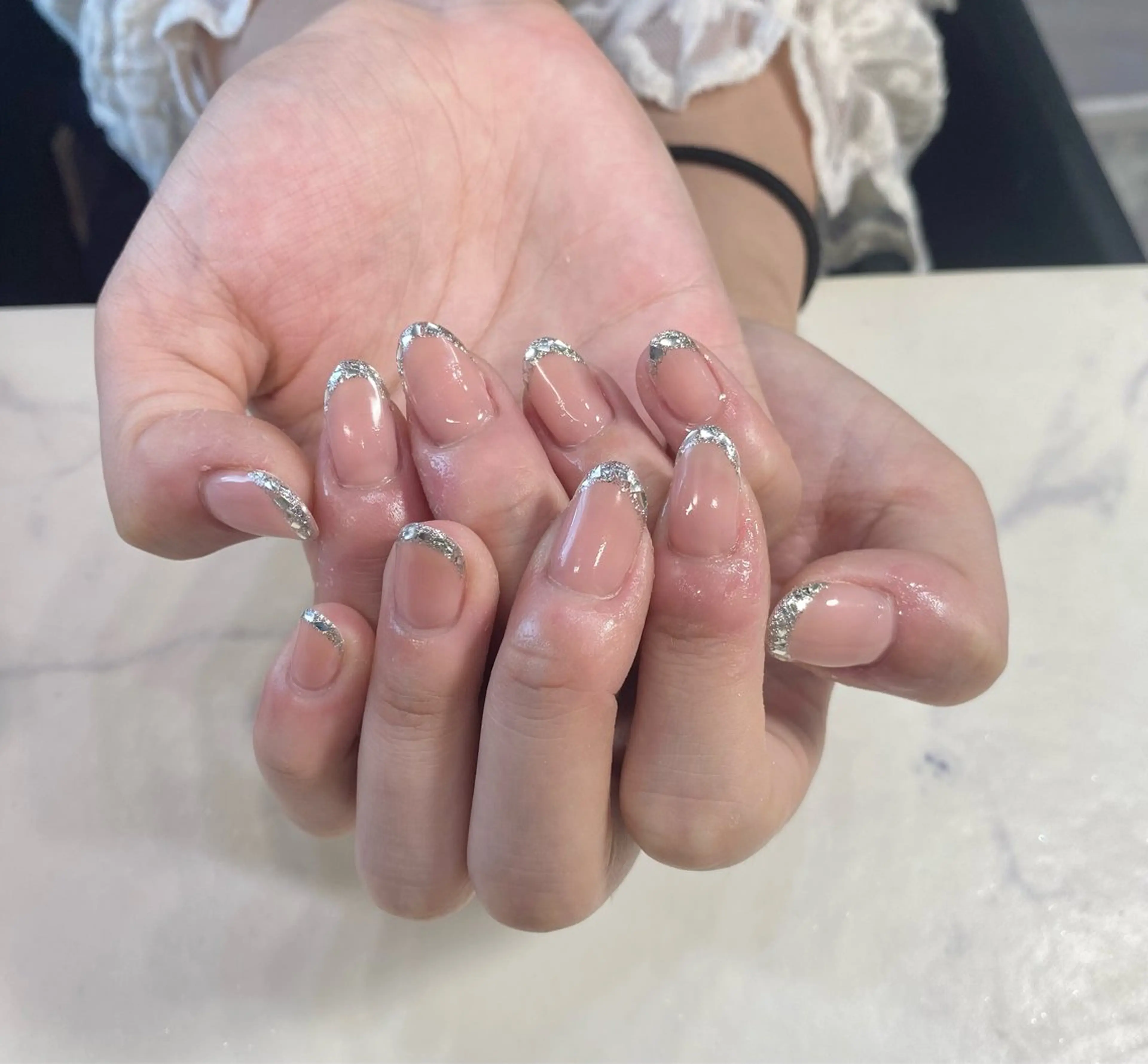 ネイル フレンチネイル ガラスフレンチ Three いわなべのネイルデザイン