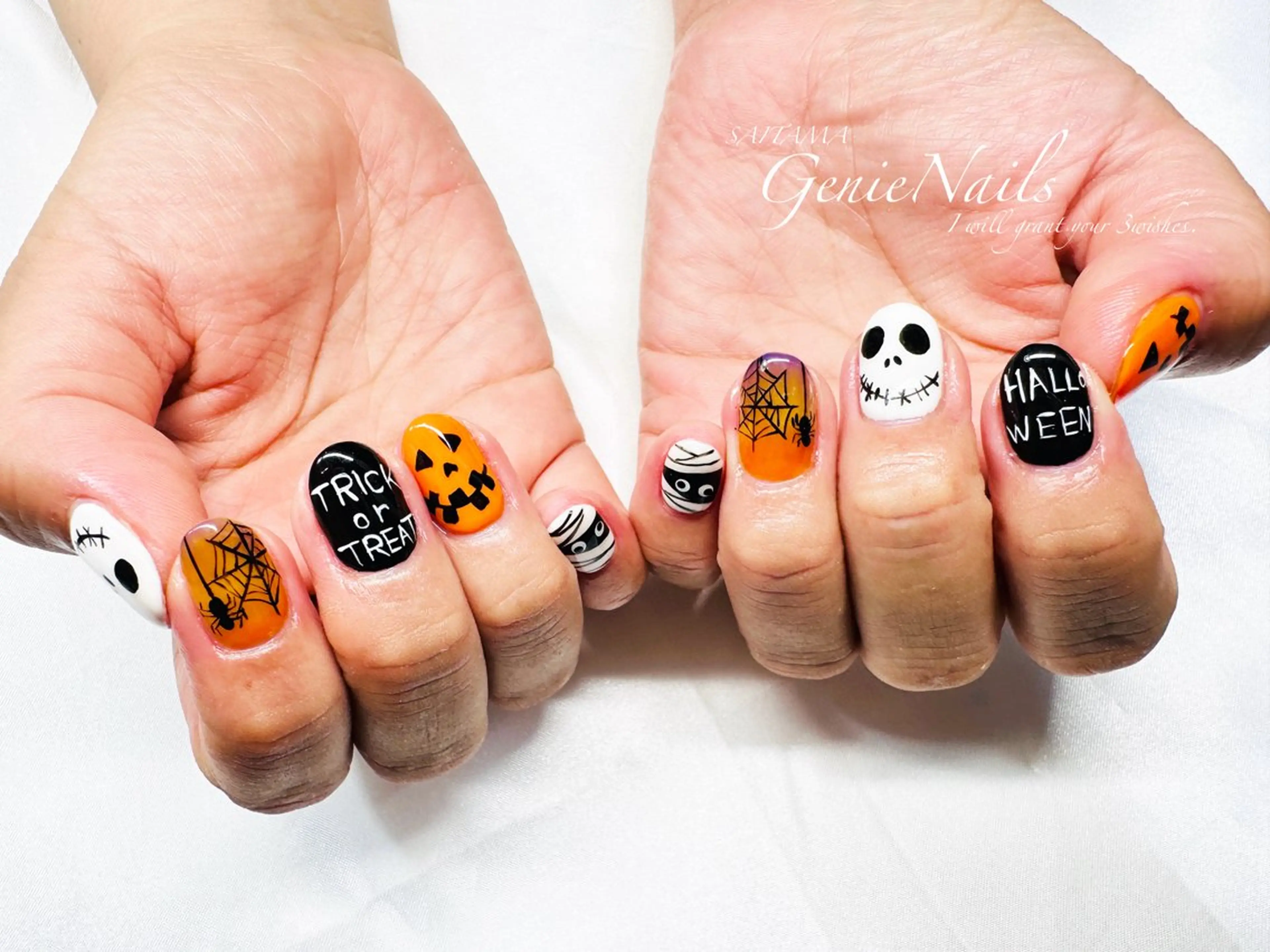 メンズ ネイル ハロウィン アートネイル 長さ出し ハロウィン 氷ネイル・うるうるネイル Genie Nailsのネイルデザイン