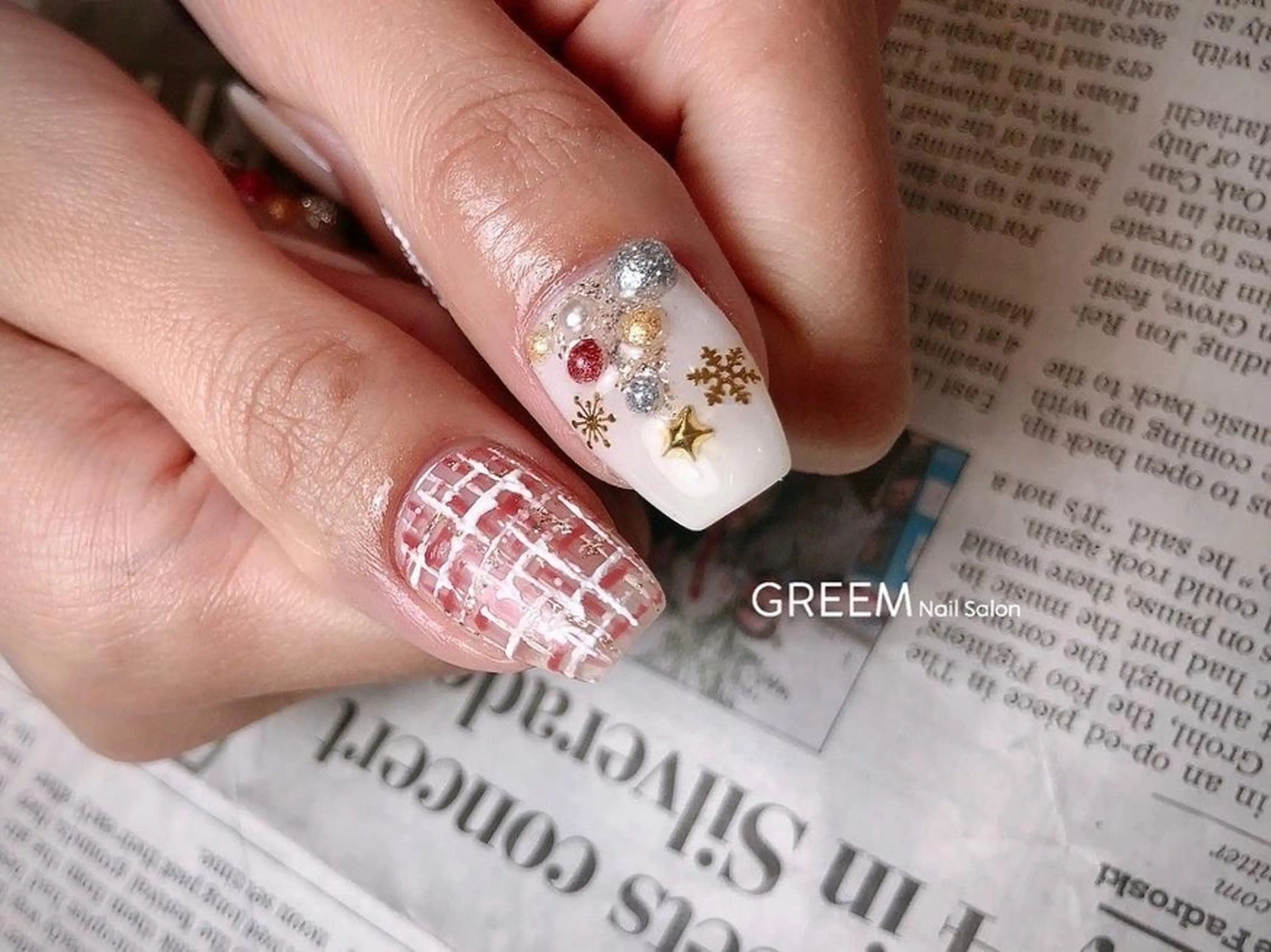 ネイル ブルー キラキラネイル ラメ(グリッター) ツイードネイル 冬ネイル GREEM グリームのネイルデザイン