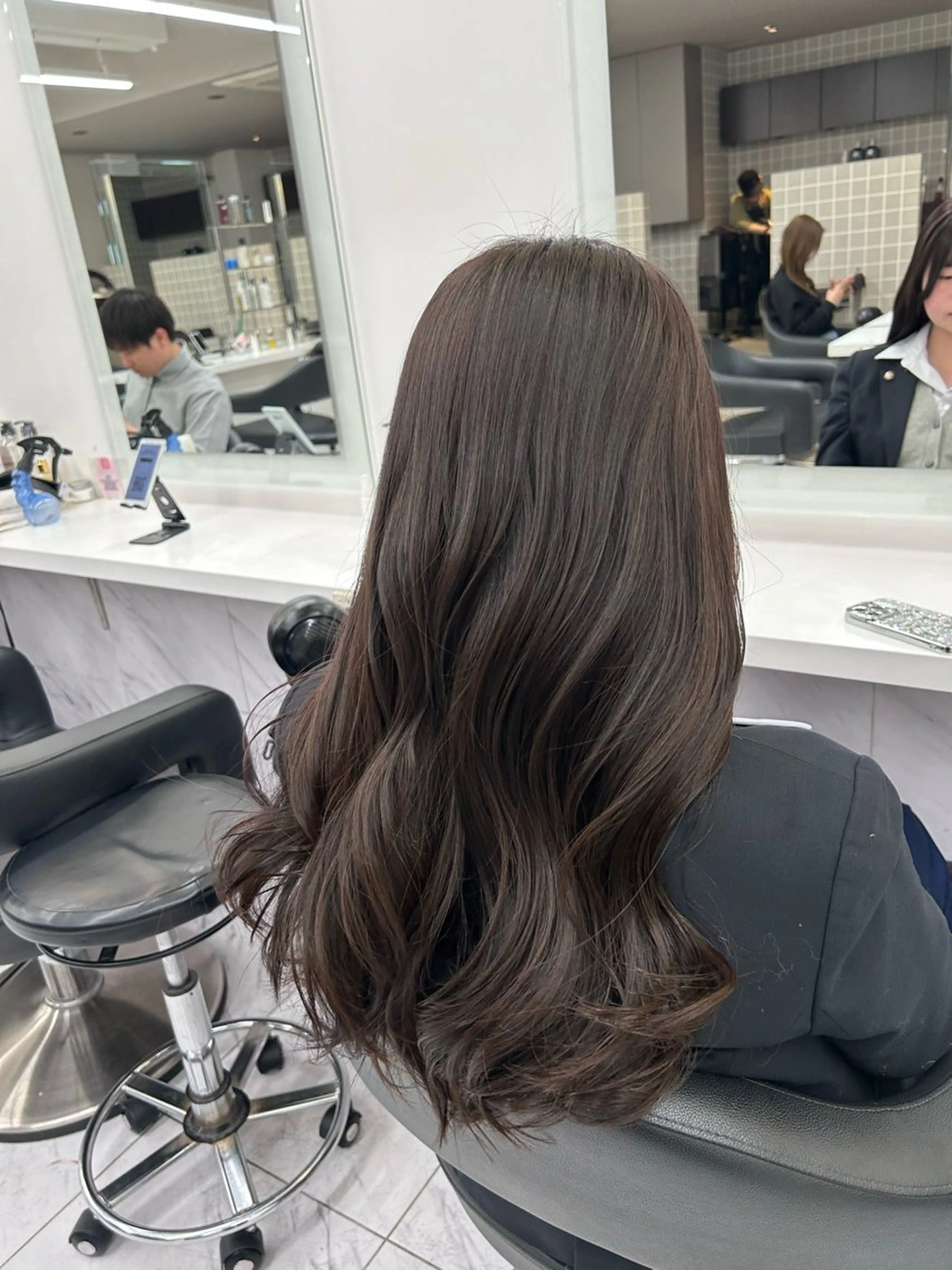 ロング カラー パーマ ヘアアレンジ メンズ キッズ ブリーチなしカラー/ ブラウン/レイヤーのヘアスタイル