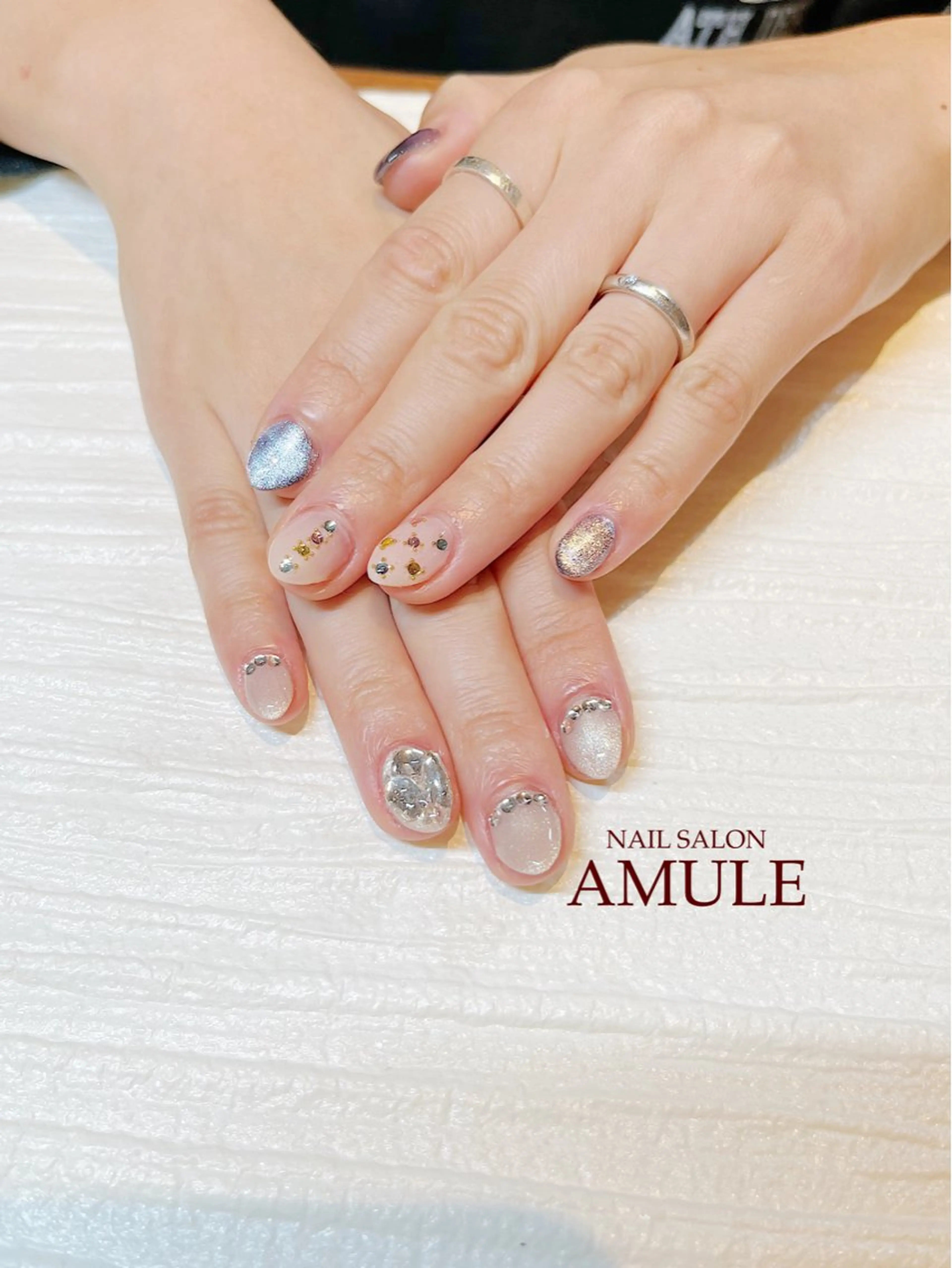 ネイル アートネイル ジェルネイル マグネットネイル ワンカラーネイル ストーンネイル ハンドネイル NAILSALON AMULEのネイルデザイン