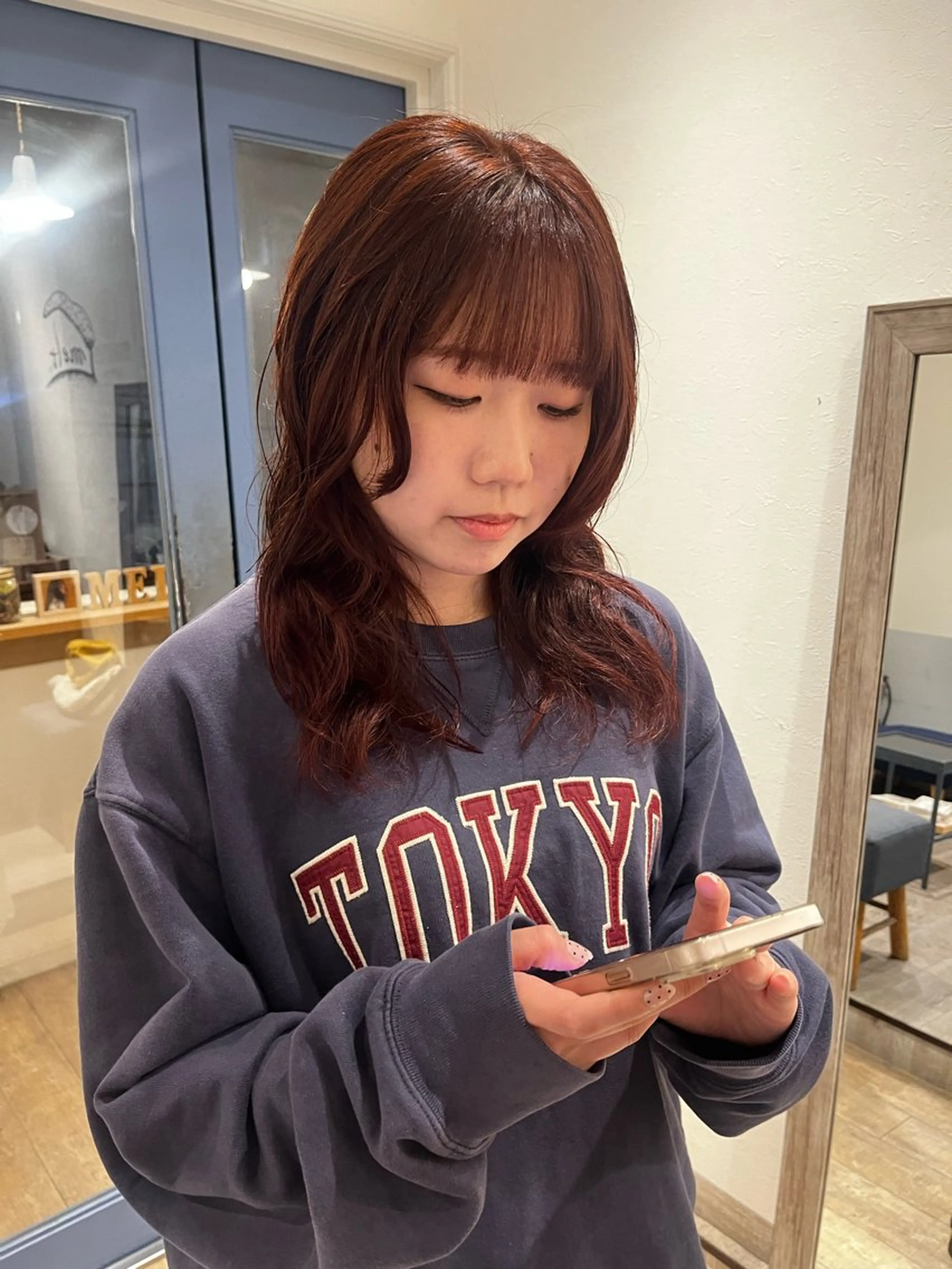 ミディアム カラー パーマ ブラウンカラー レッドカラー レッドブラウン カット ヘアカラー パーマ トリートメント 上品な暖色/丸みボブ Chie🪷のヘアスタイル