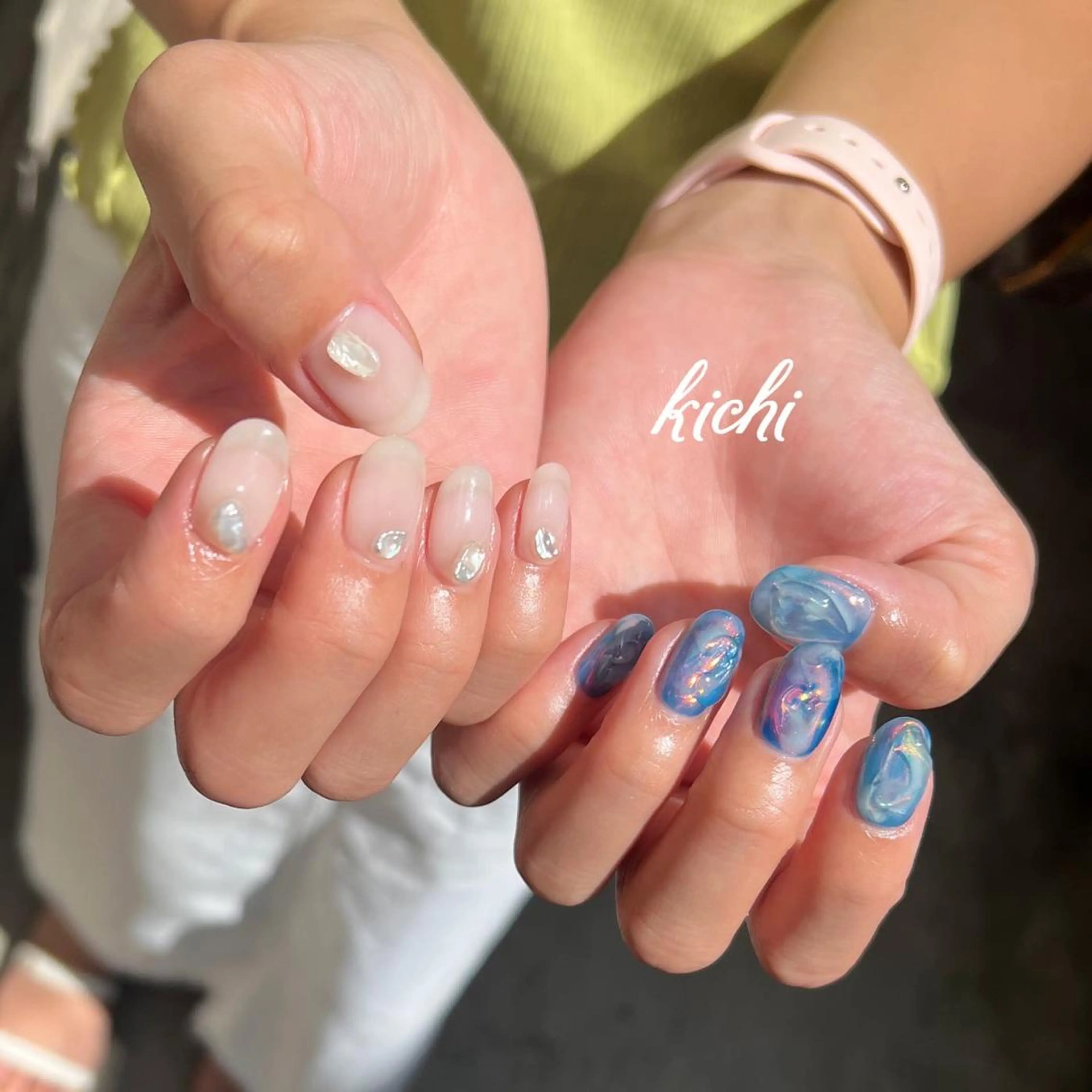 ネイル オーロラネイル ジェルネイル 氷ネイル・うるうるネイル 持ち込み ニュアンスネイル kichi･:* みじゅのネイルデザイン