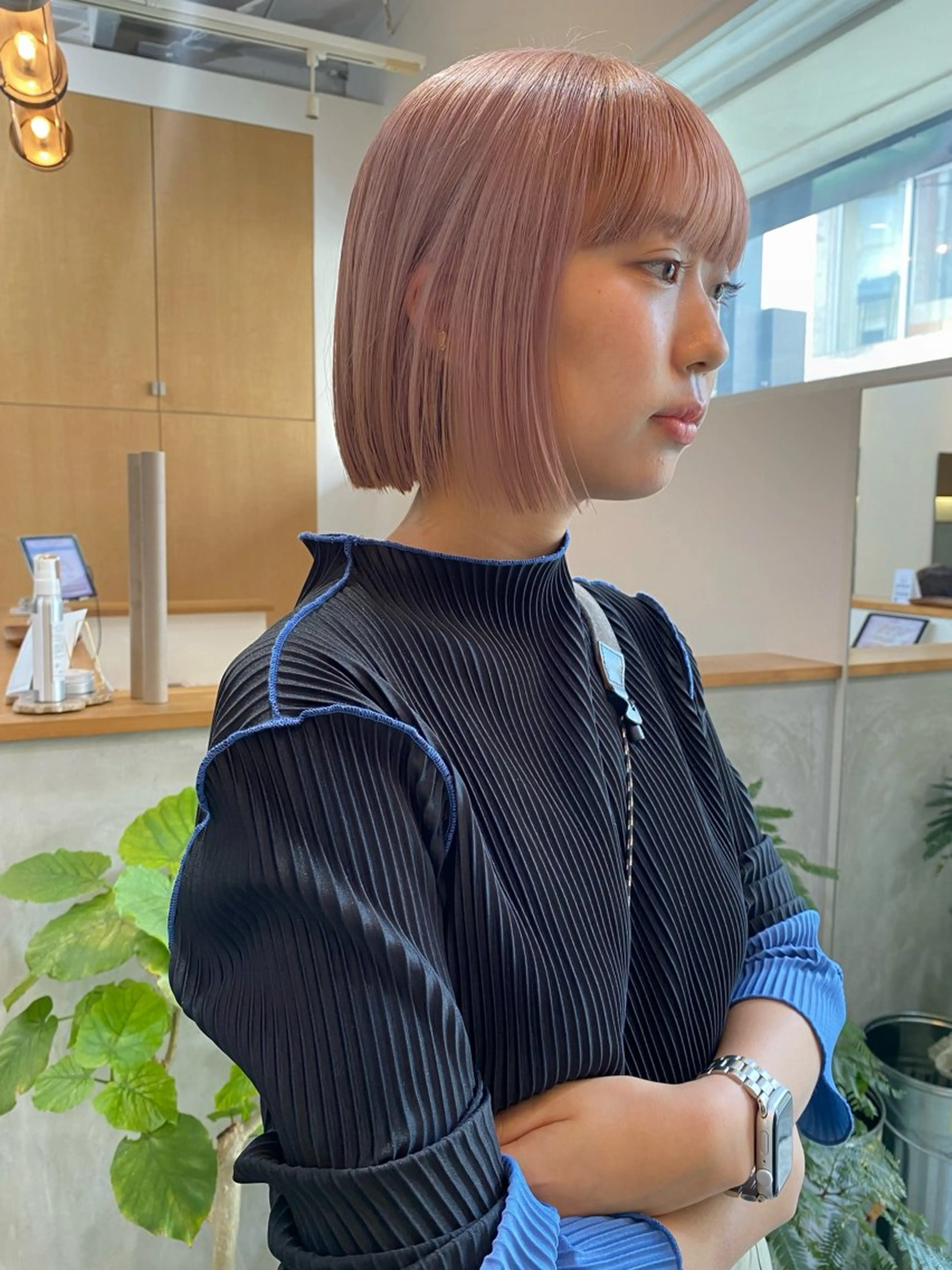 ショート カラー 切りっぱなしボブ ベージュカラー ピンクカラー ピンクベージュ ボブ カット ヘアカラー トリートメント 森貴裕/ベージュ/ パーマ/オリーブのヘアスタイル