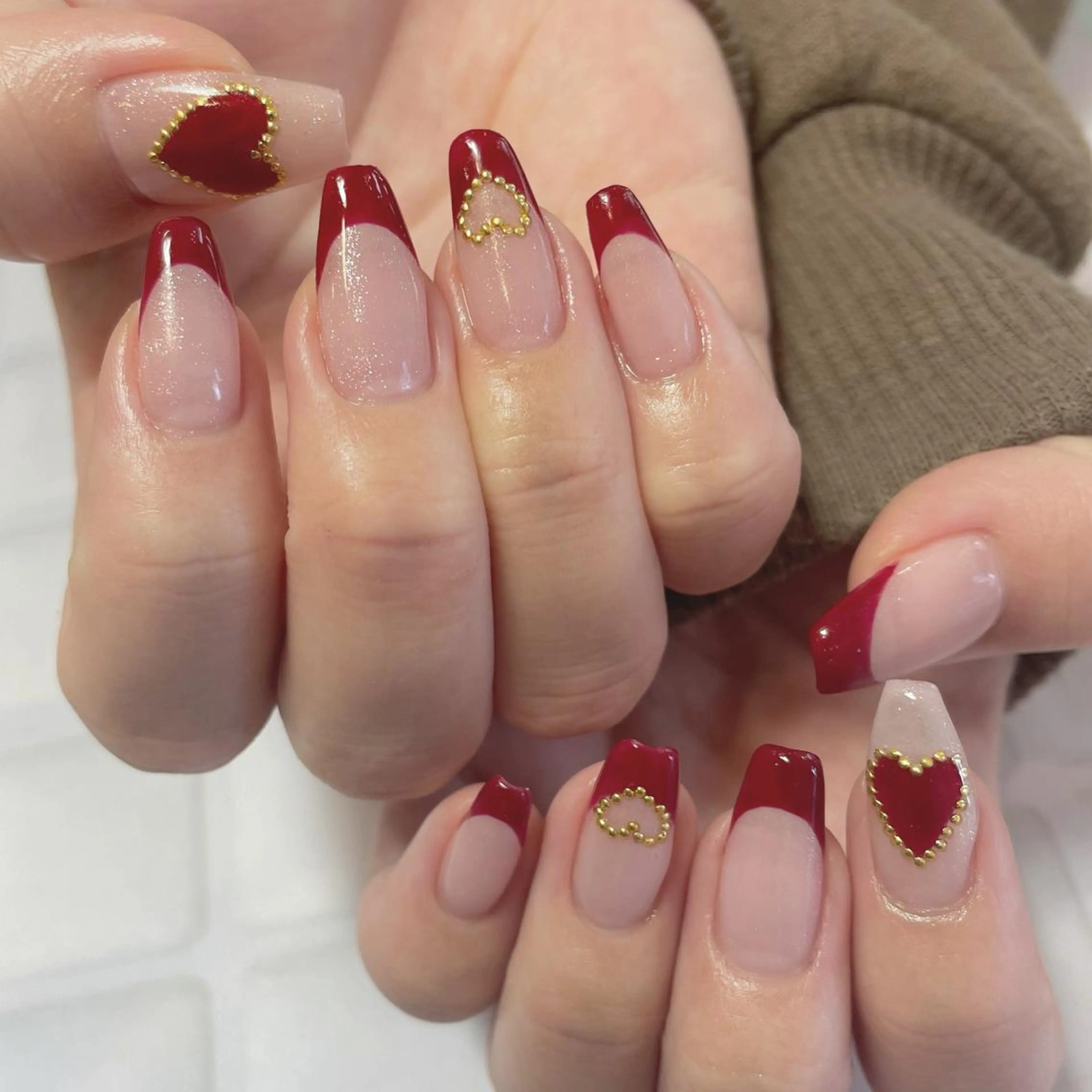 ネイル フレンチネイル ハート DeI'm所属・🦕Tsudaka Moe🦕のネイルデザイン