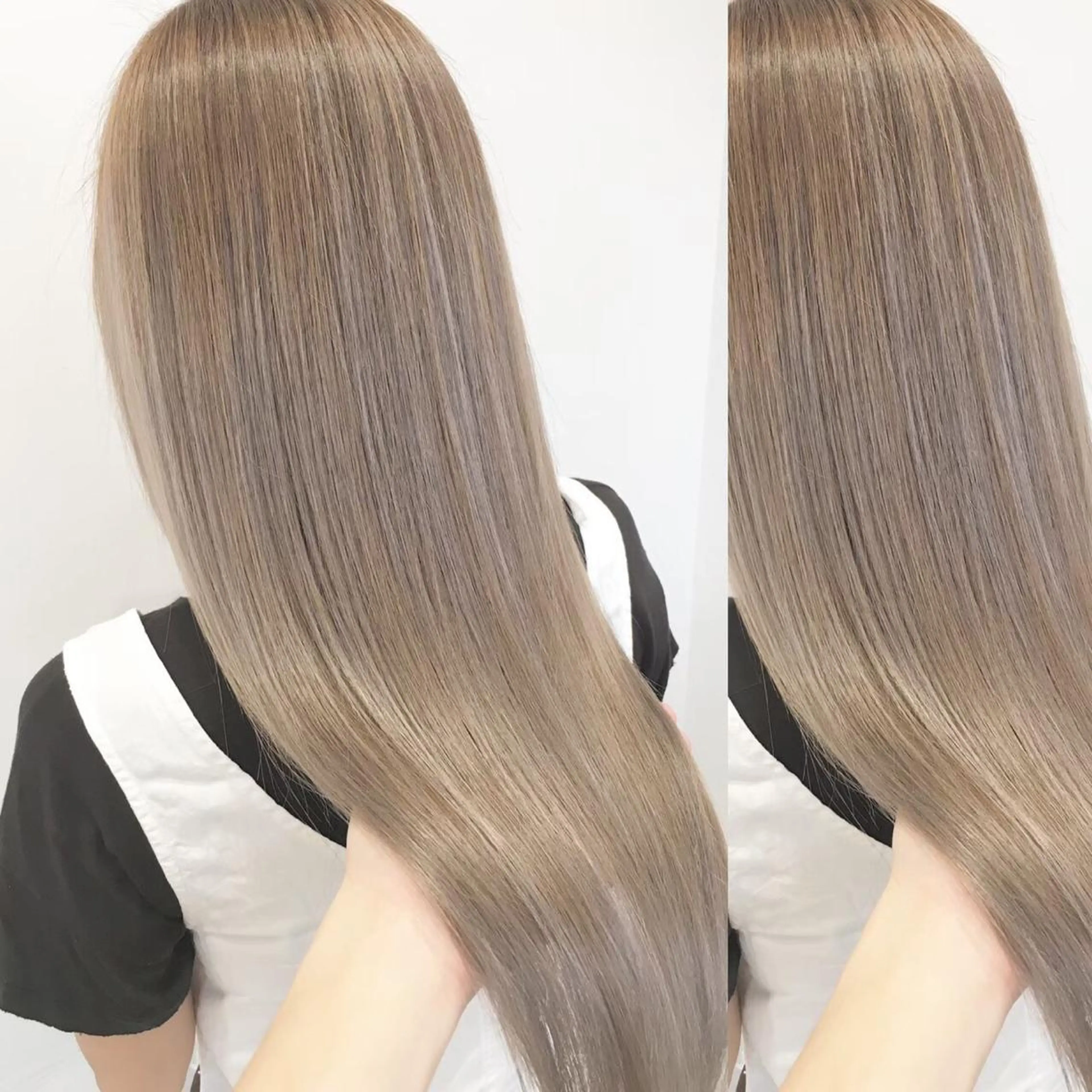 ロング カラー JuNブリーチに 縮毛矯正するプロのヘアスタイル