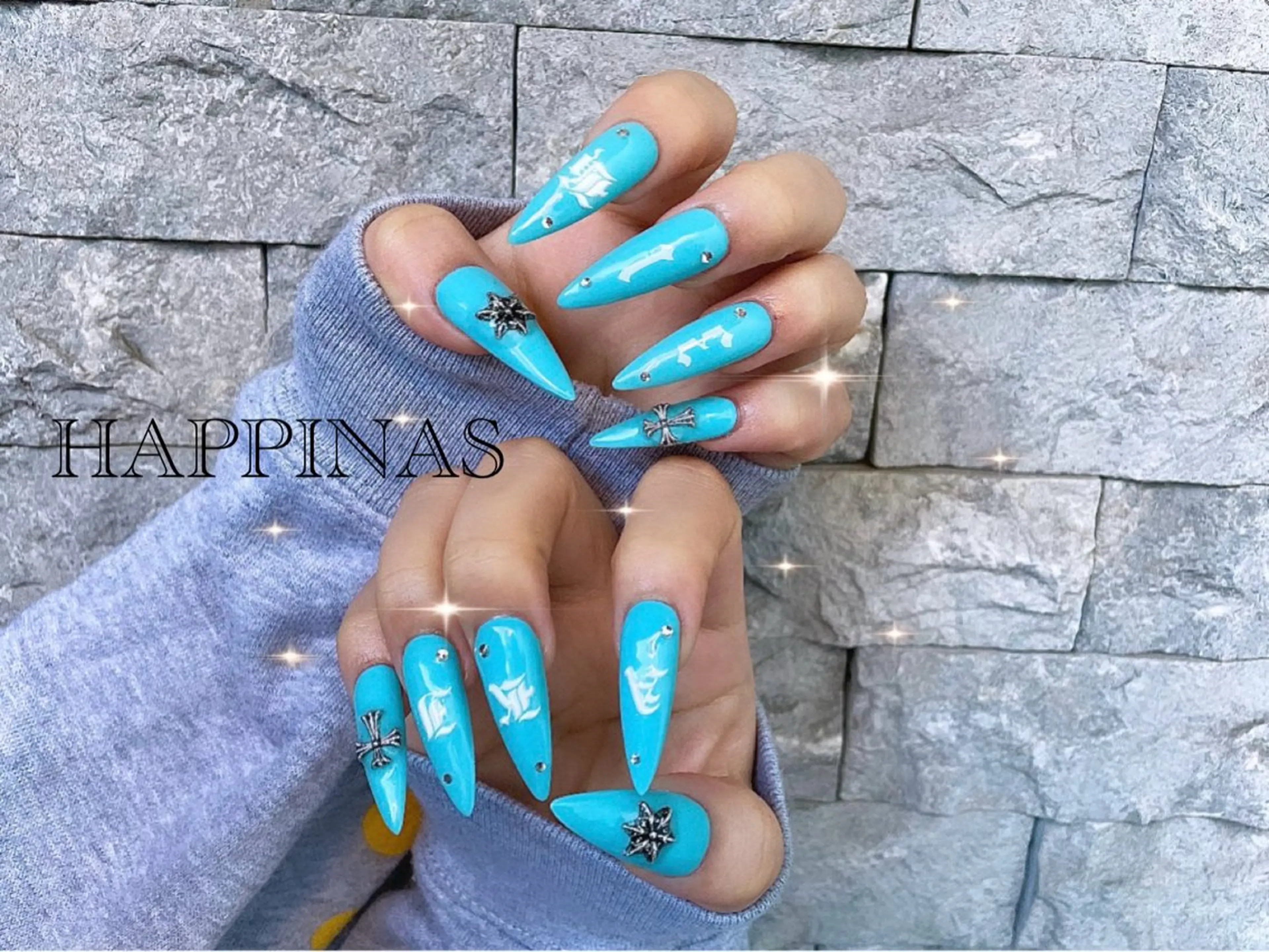 ネイル アートネイル 水色 スカルプネイル 夏ネイル ハンドネイル HAPPINAS Jrネイリスト💅のネイルデザイン