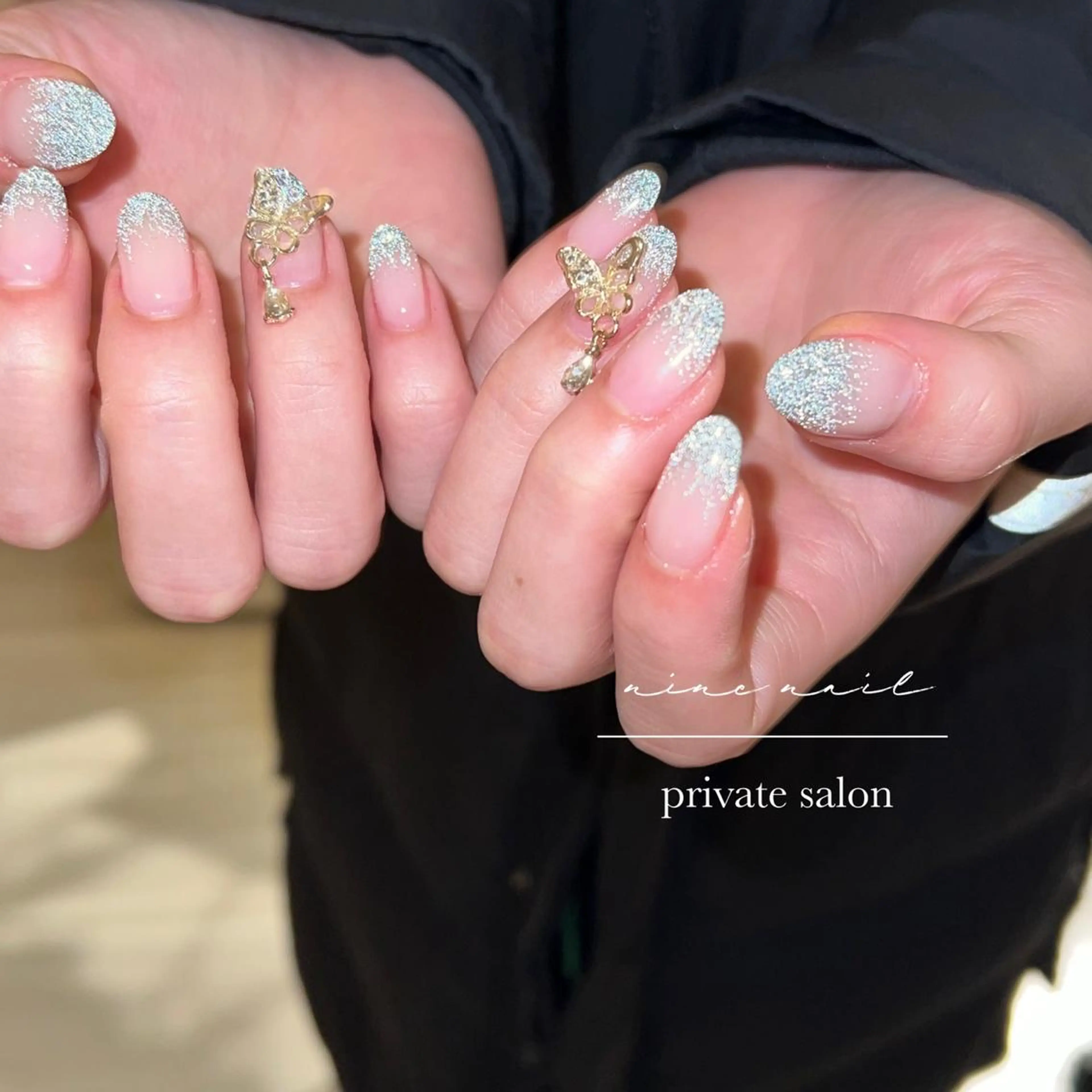 ネイル フラッシュネイル フレンチネイル ガーリー グラデーション 韓国ネイル nine nailのネイルデザイン