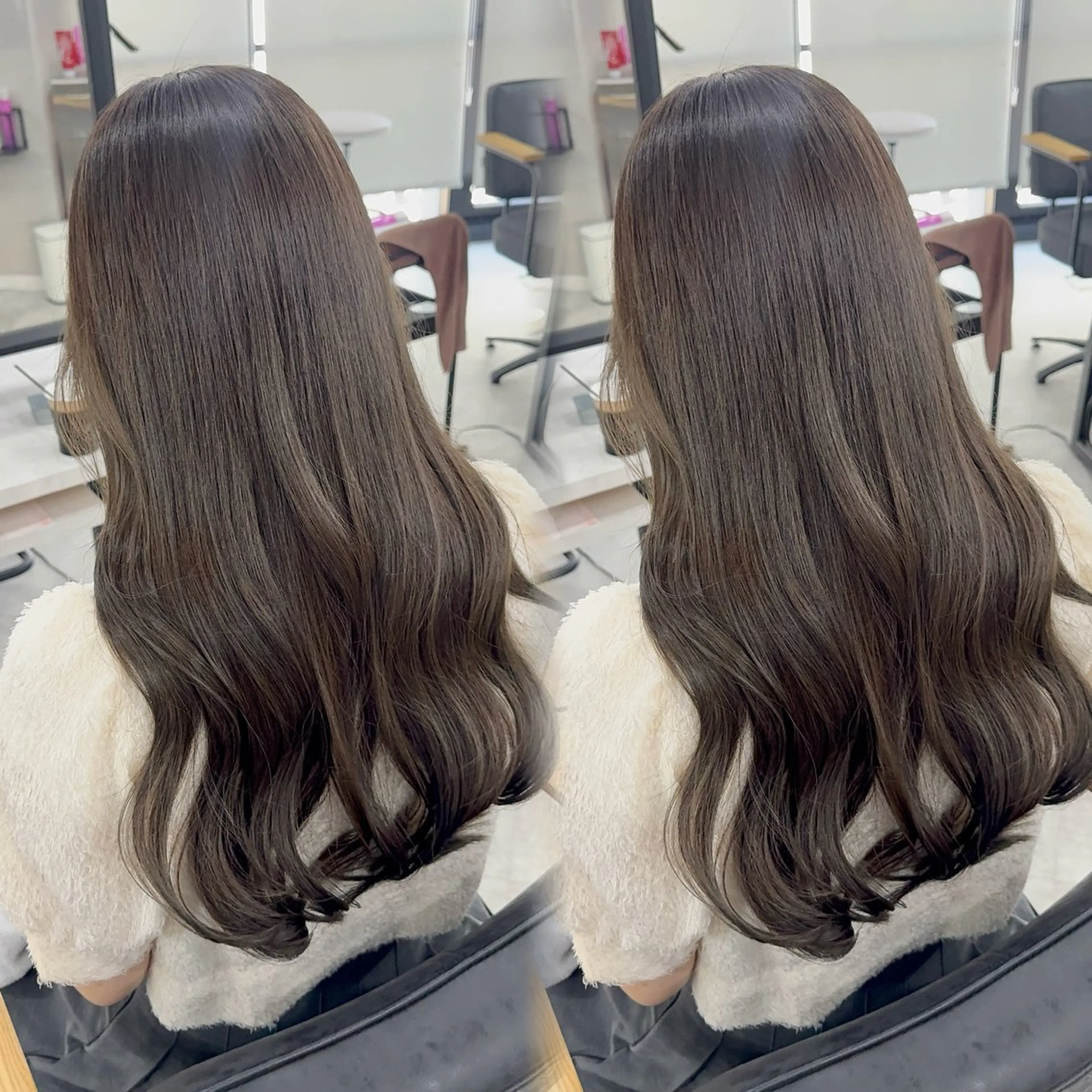 ロング カラー アッシュ アッシュブラウン ベージュカラー 黒髪 ブリーチ カット ヘアカラー トリートメント 赤み無し柔らかカラー 【梅田】madokaのヘアスタイル