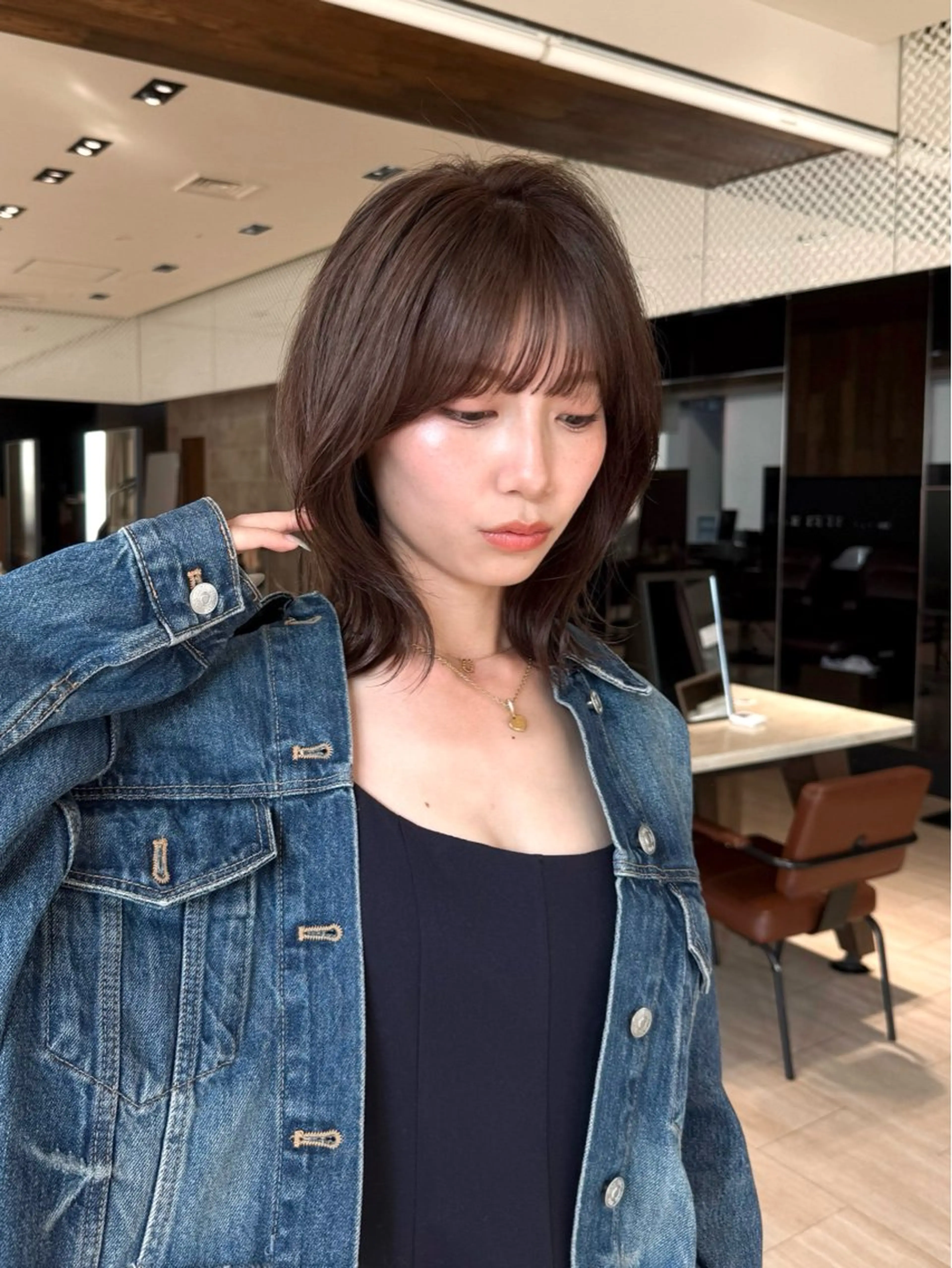 ミディアム カット レイヤー/顔周り カット/松岡 祥利のヘアスタイル