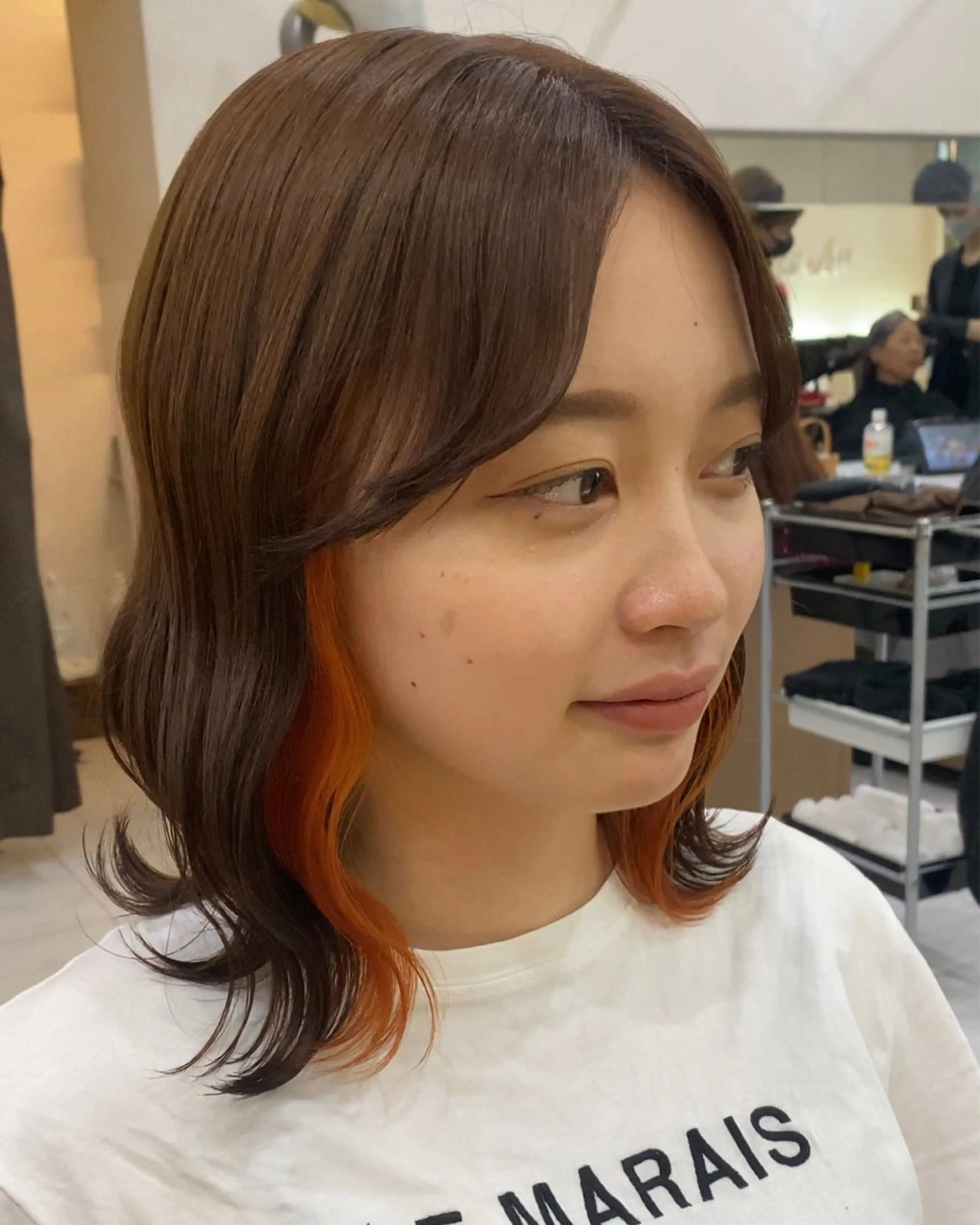 セミロング カラー オレンジ Agu hair TENOE大宮氷川参道店所属・☀️透明感艶感カラー 増田魁土☀️のヘアスタイル