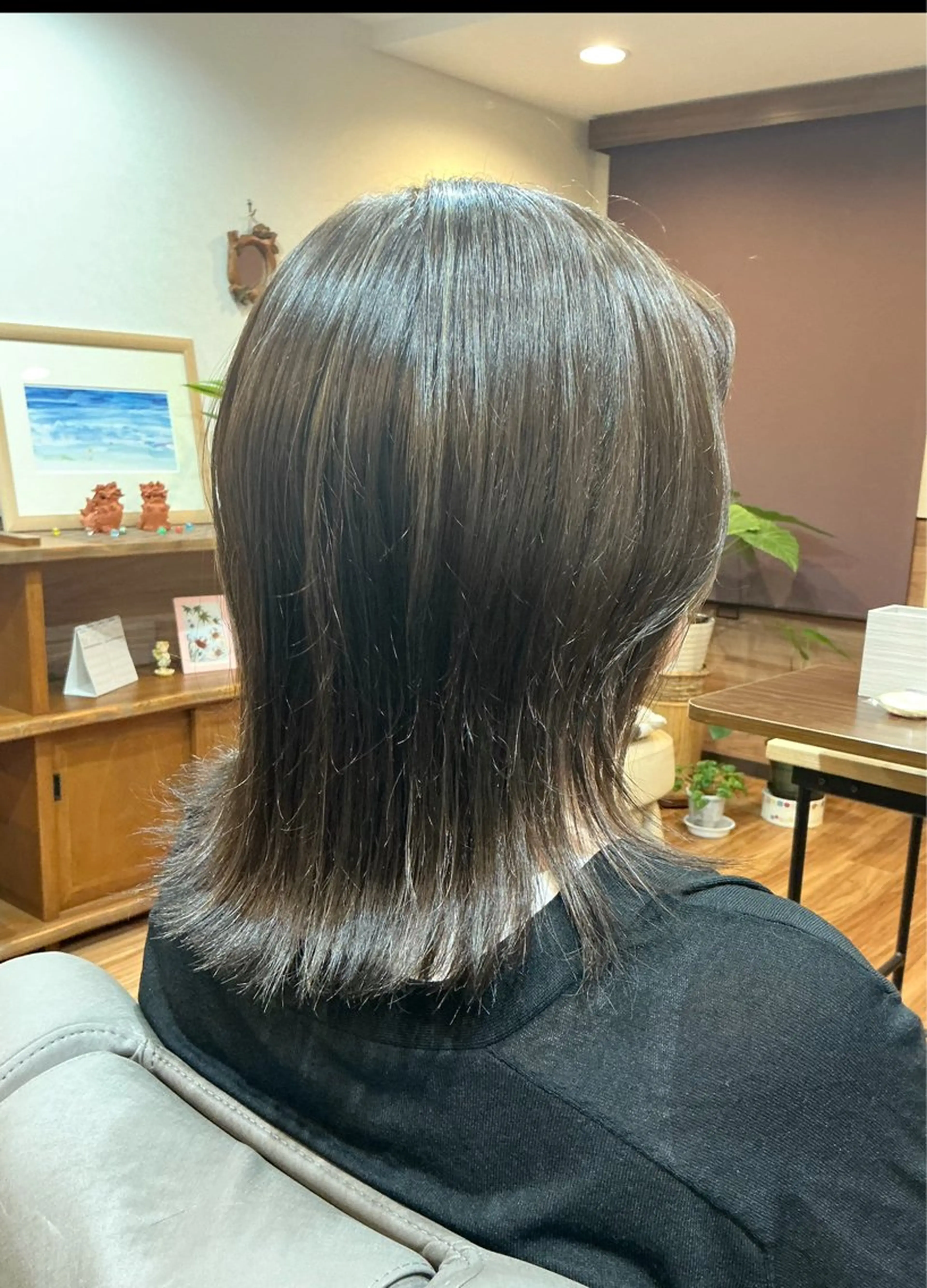 ミディアム カラー グレージュ ハイライトカラー ハイライト カット ヘアカラー トリートメント Annon プライベートサロンのヘアスタイル