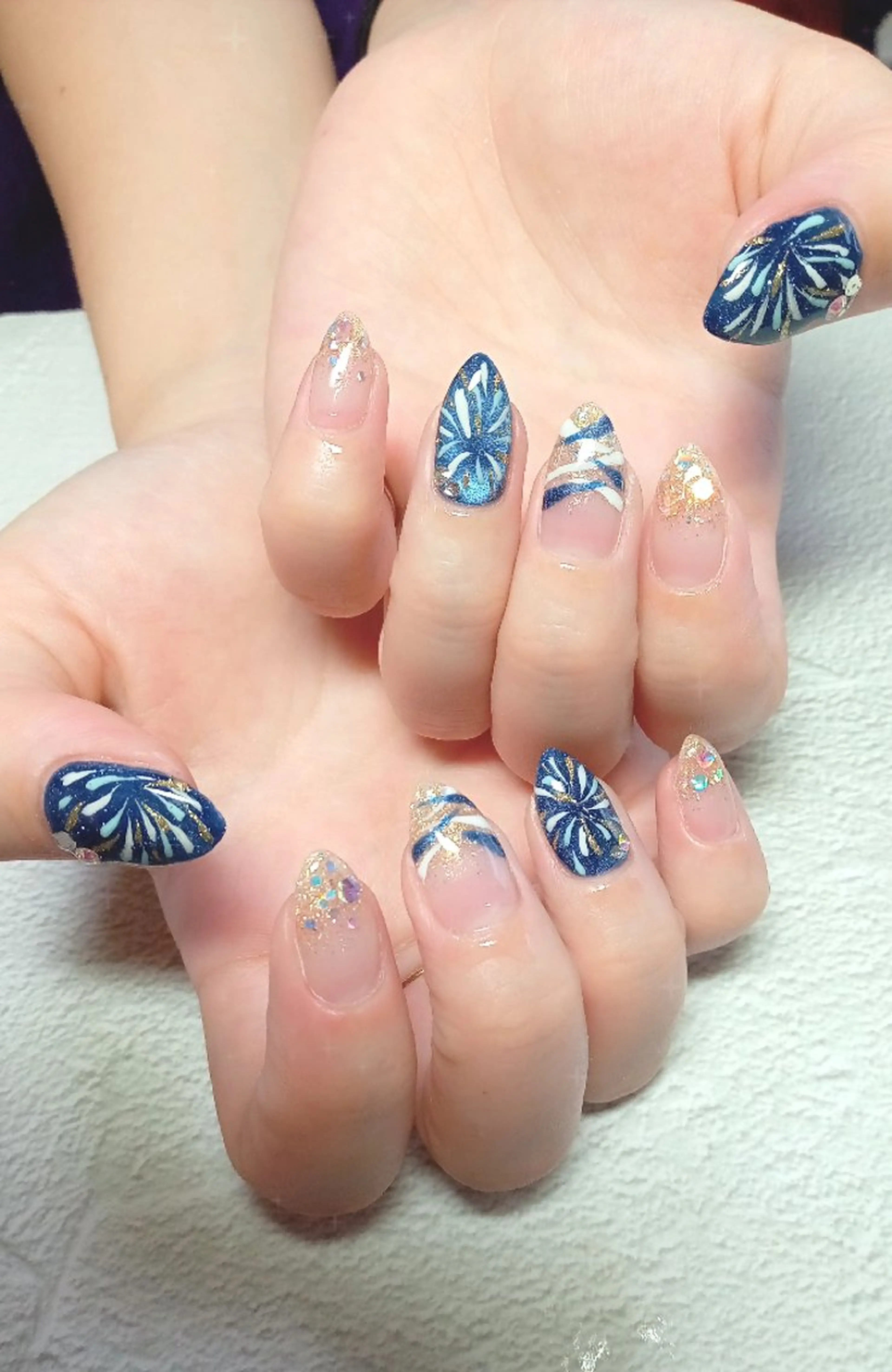 ネイル キラキラネイル マグネットネイル ビー玉ネイル 夏ネイル ヨーヨーネイル ハンドネイル flure de neige yukiのネイルデザイン