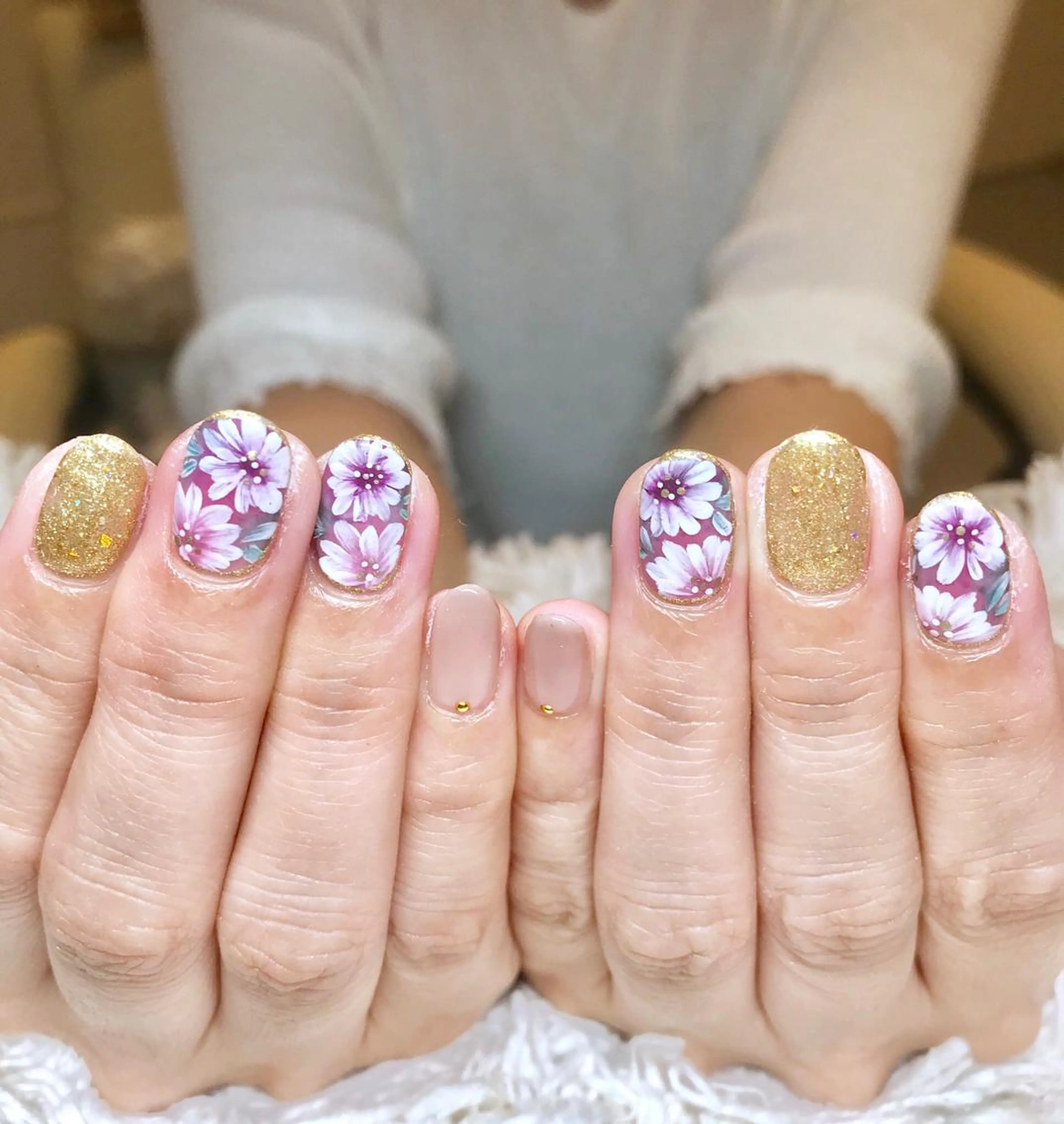 ショート カラー ネイル フラワーネイル ハンドネイル ハンドケア nail&eye Aoのマツエク・マツパデザイン