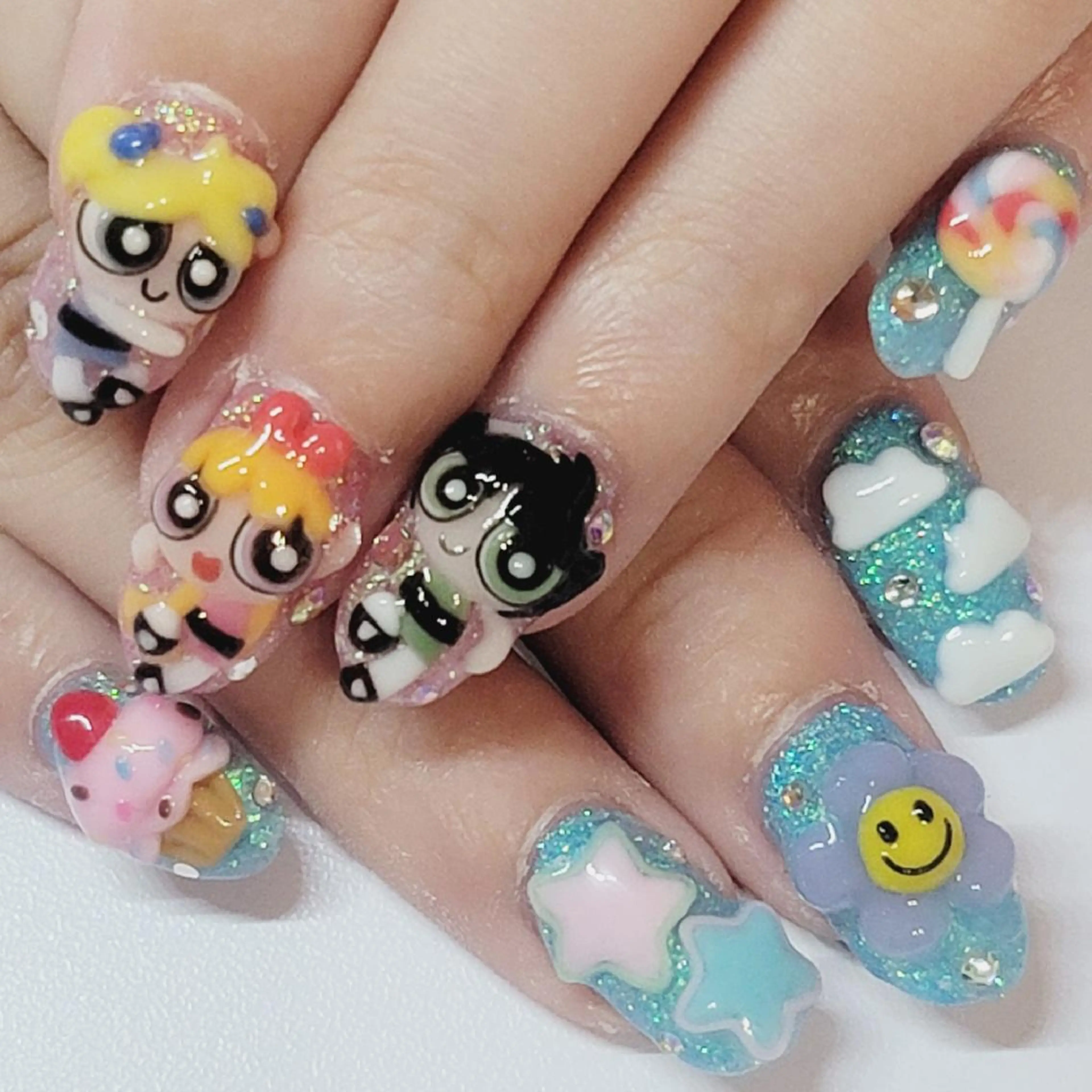 ネイル アートネイル ブルー ラメ(グリッター) パステルネイル ピンク ハンドネイル よしだ ひろきのネイルデザイン