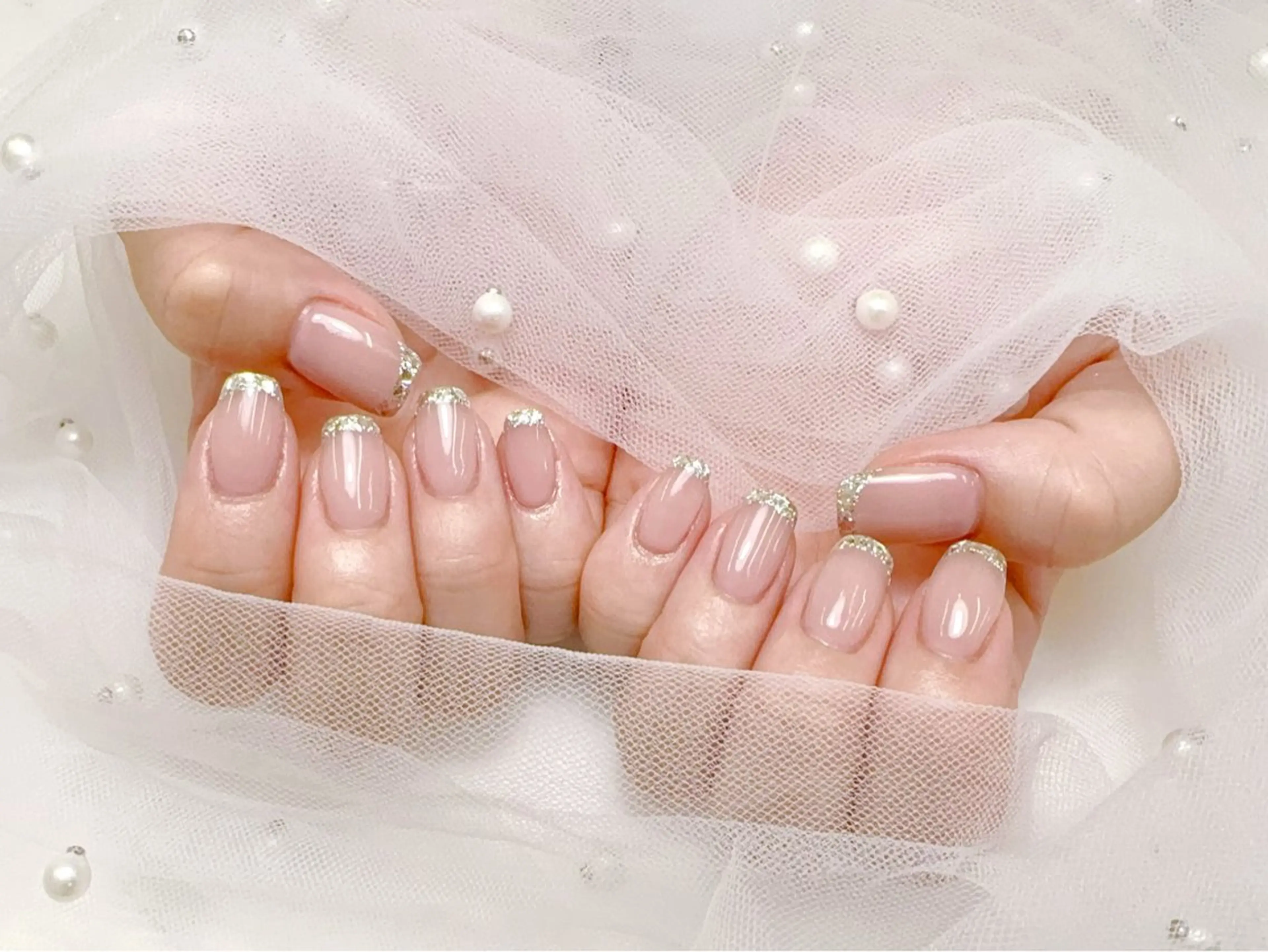 【口コミ投稿ジェルオフ無料】大人気ガラスフレンチの写真