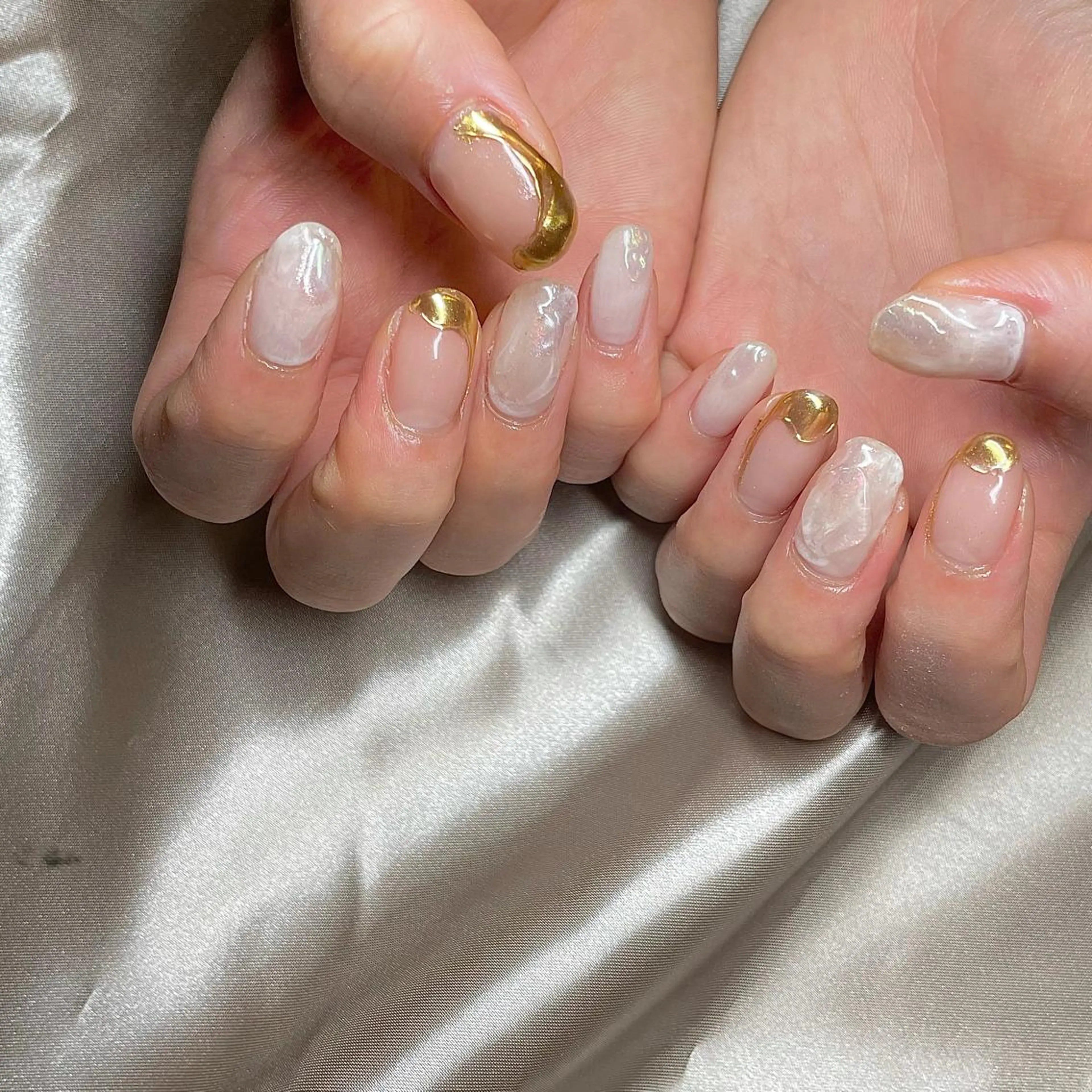 ミディアム カラー パーマ ヘアアレンジ メンズ キッズ ネイル マツエク・マツパ クリアネイル ミラーネイル ホワイト nail&eye Aoのマツエク・マツパデザイン