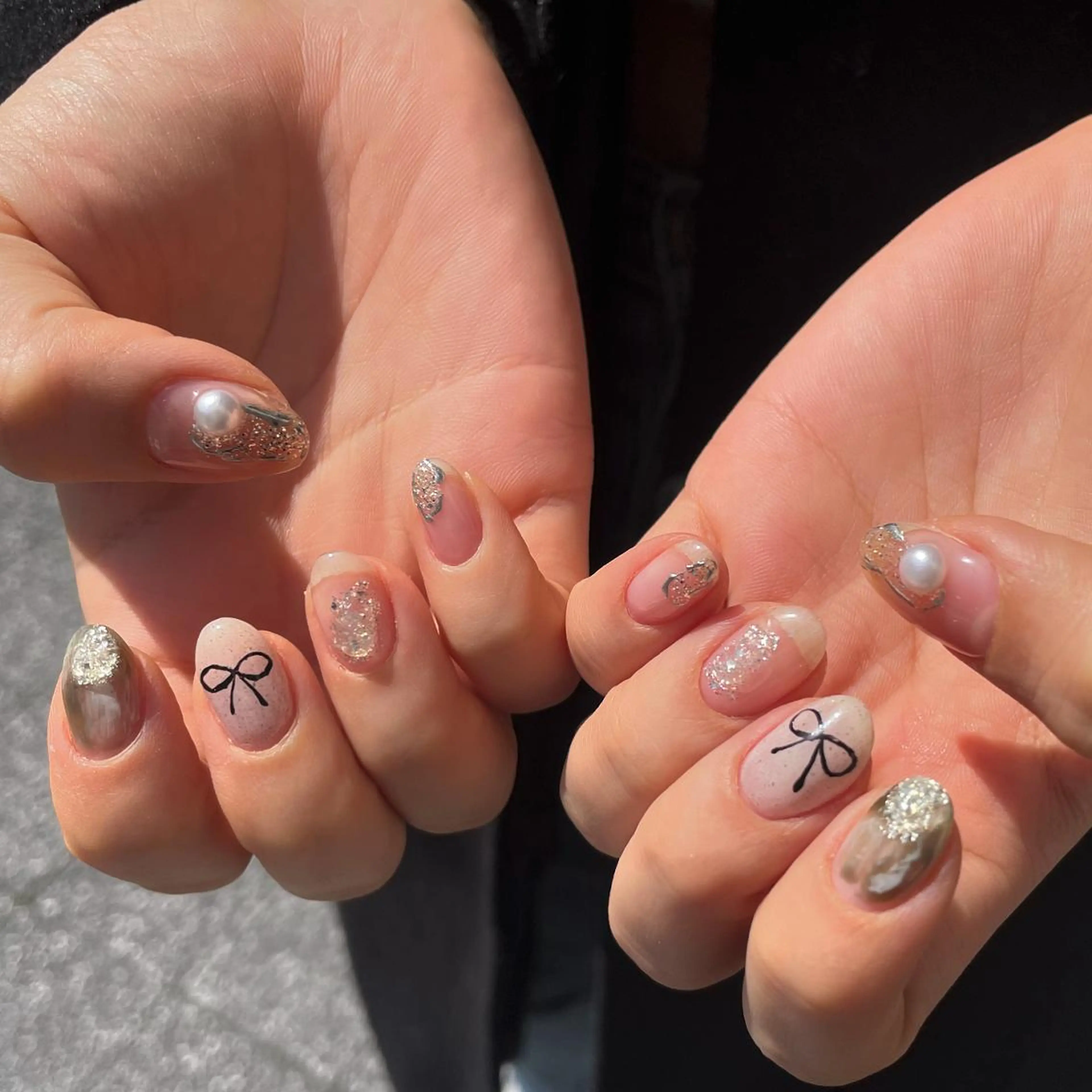 ネイル クリアネイル キラキラネイル リボン ネイリスト soyokaのネイルデザイン