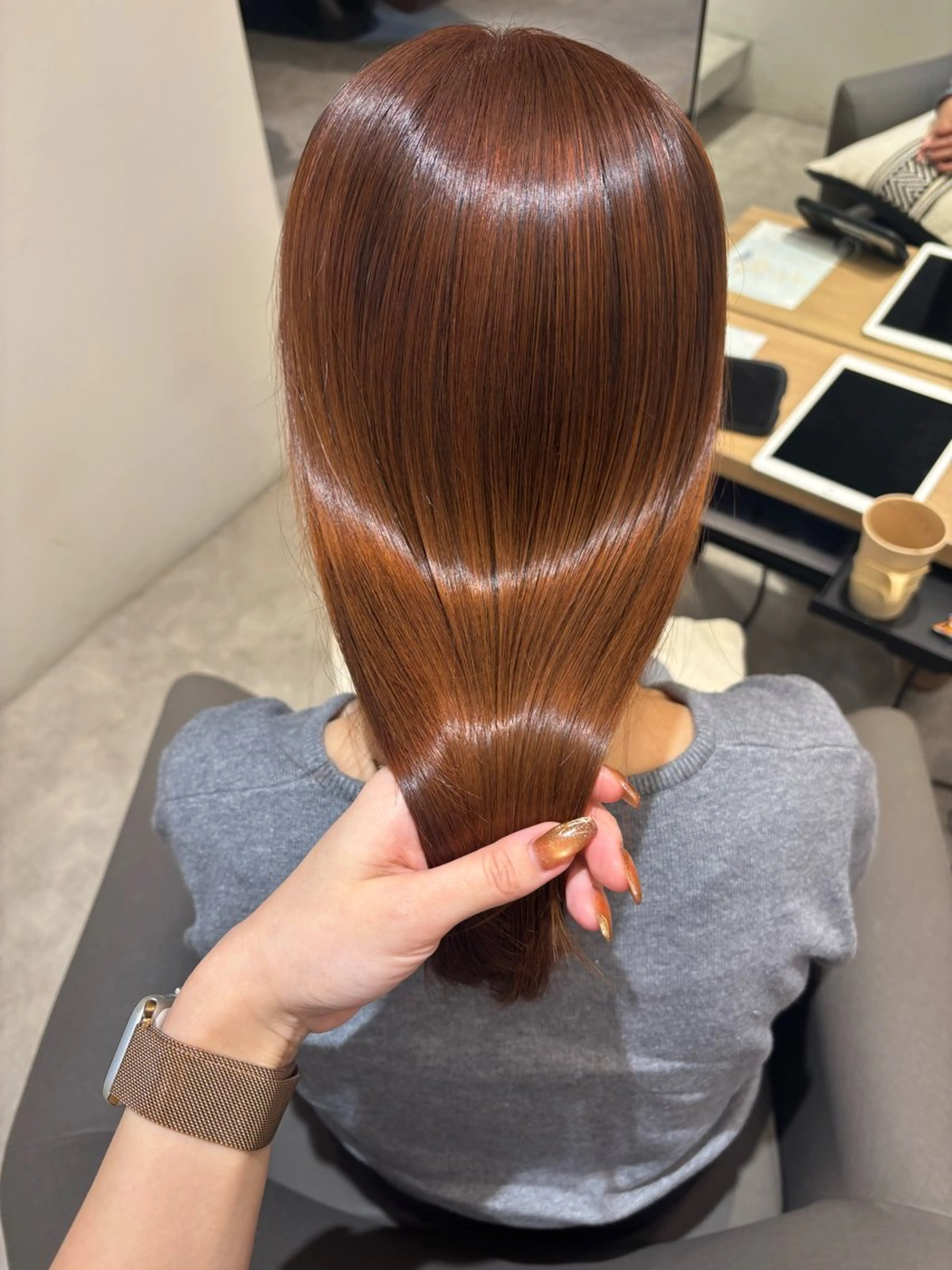 セミロング オレンジブラウン ヘアカラー ミズノ アイ 🪅のヘアスタイル