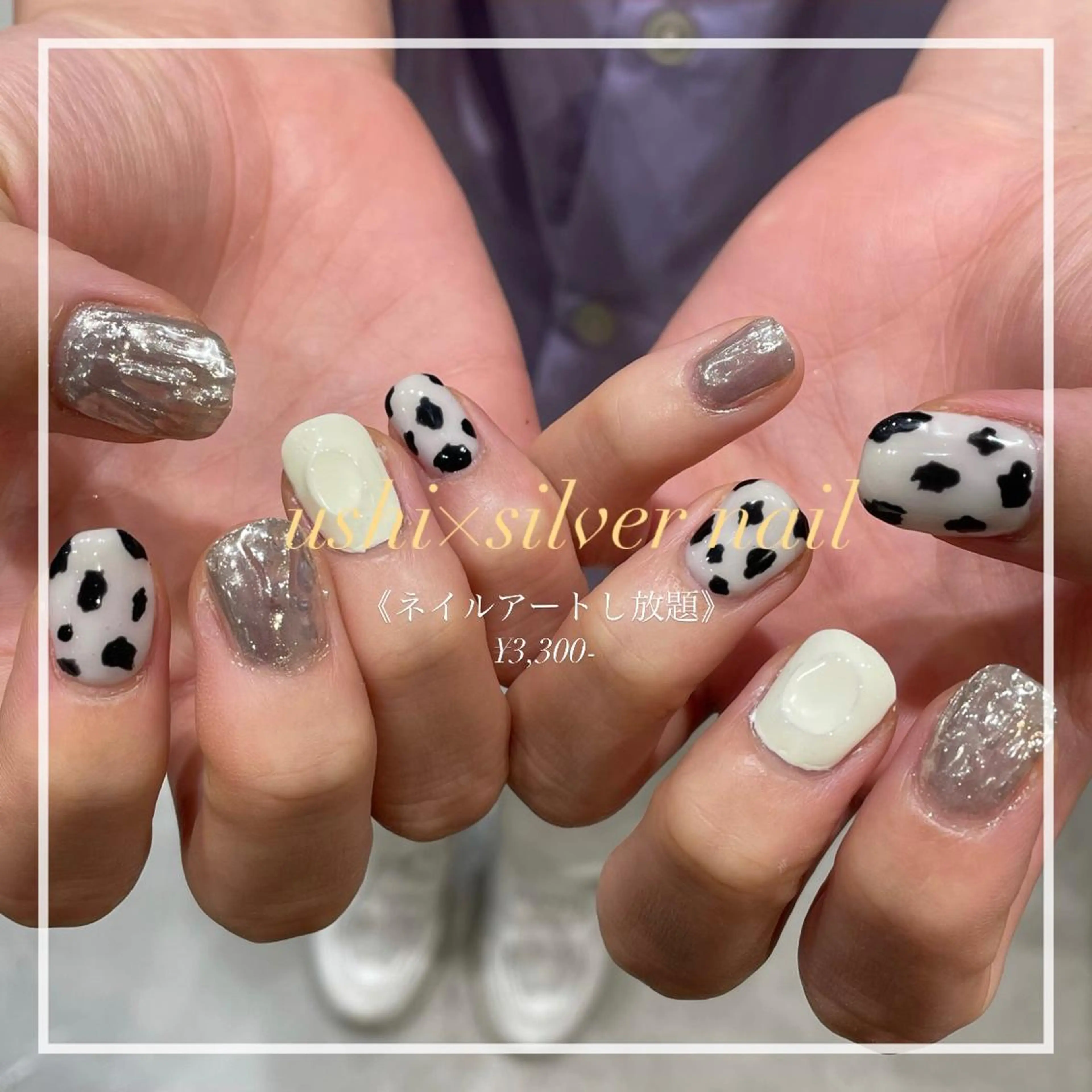 ネイル シルバー ハンドネイル 淡色ネイル 🎀moeのネイルデザイン