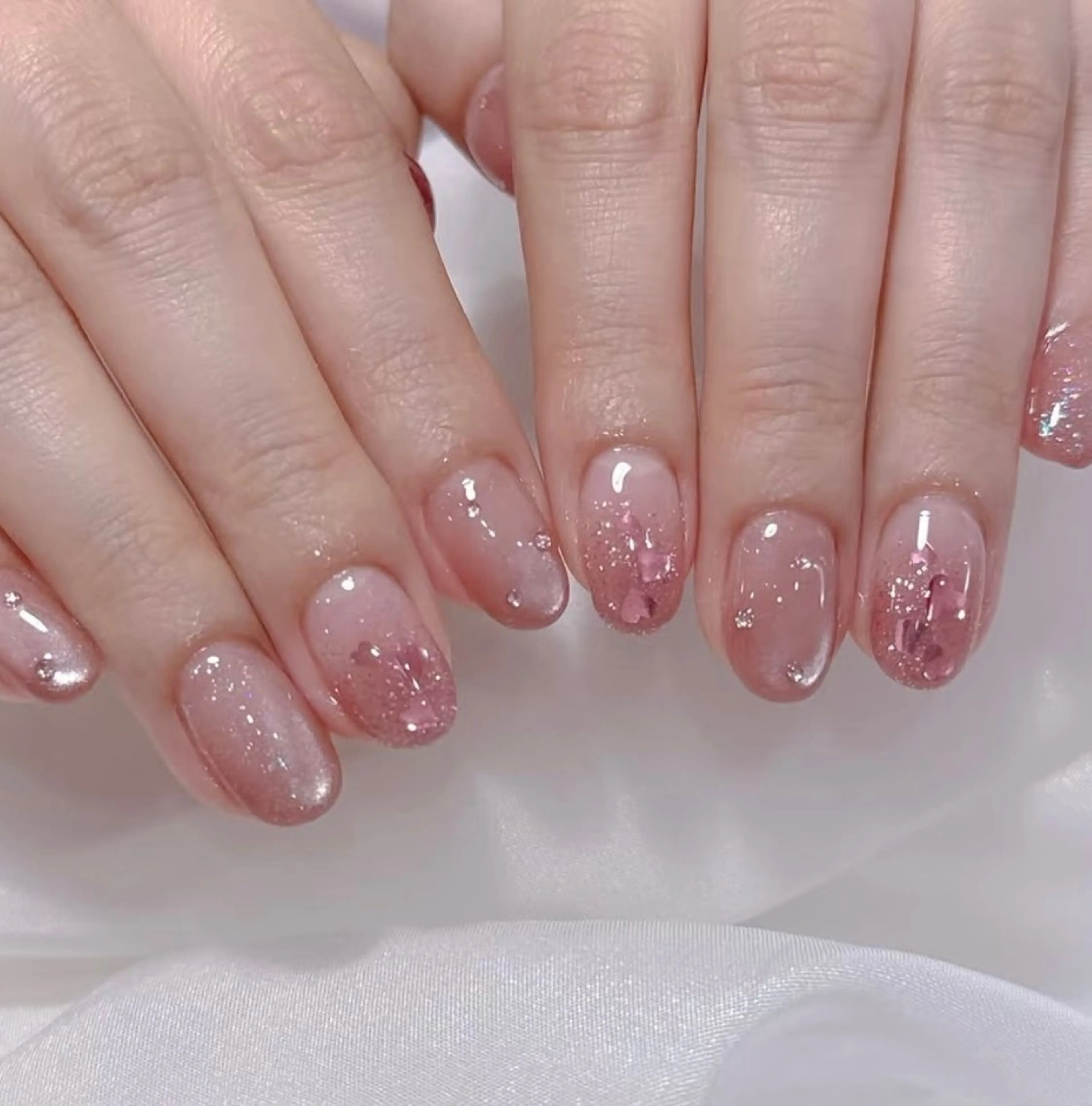 ネイル フレンチネイル ガーリー ガラスフレンチ 韓国ネイル ロングネイル ハンドネイル Venusパラジェル 長さだし専門店のネイルデザイン