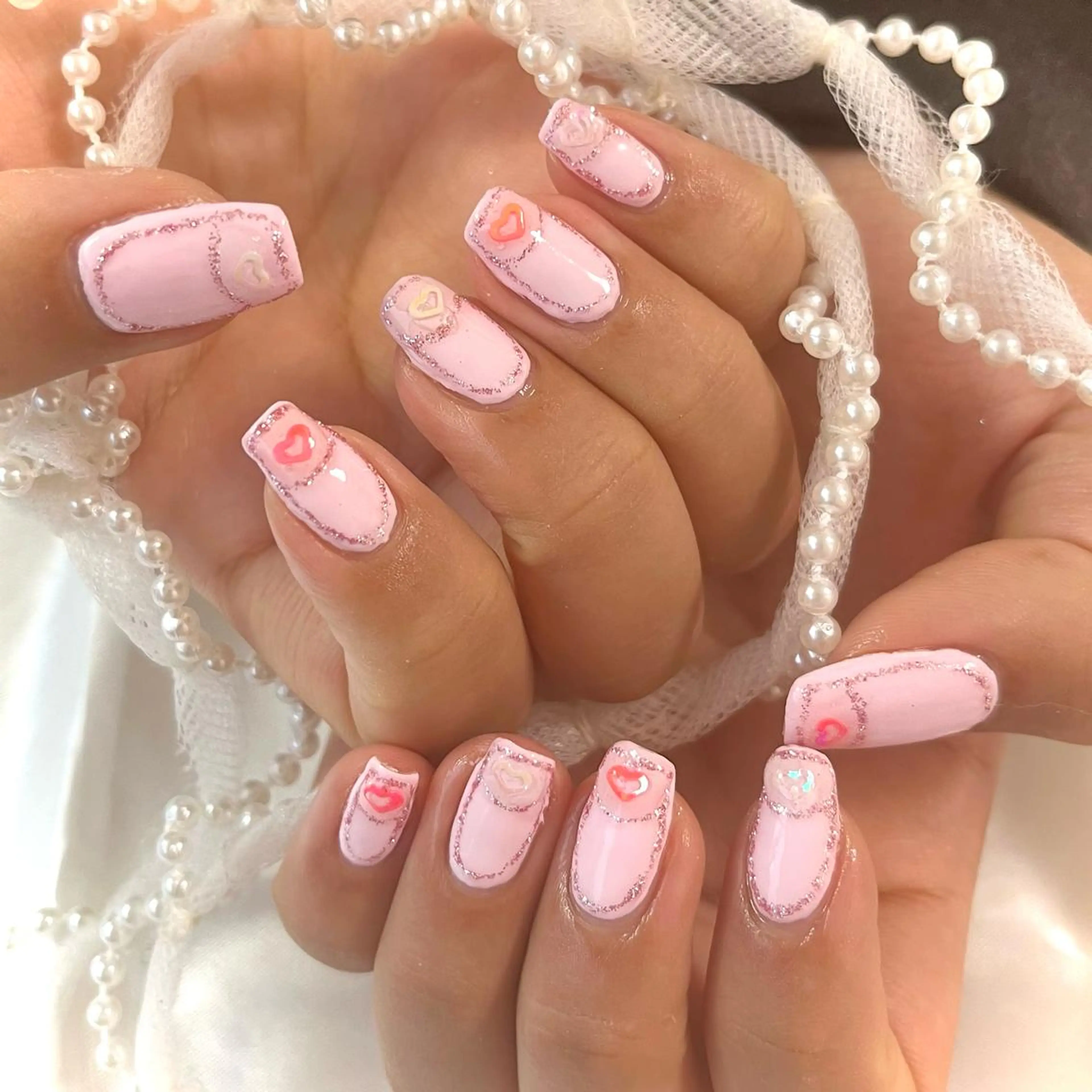 ネイル アートネイル フレンチネイル ハート 韓国ネイル ピンク 韓国ネイル💠 Tomoのネイルデザイン