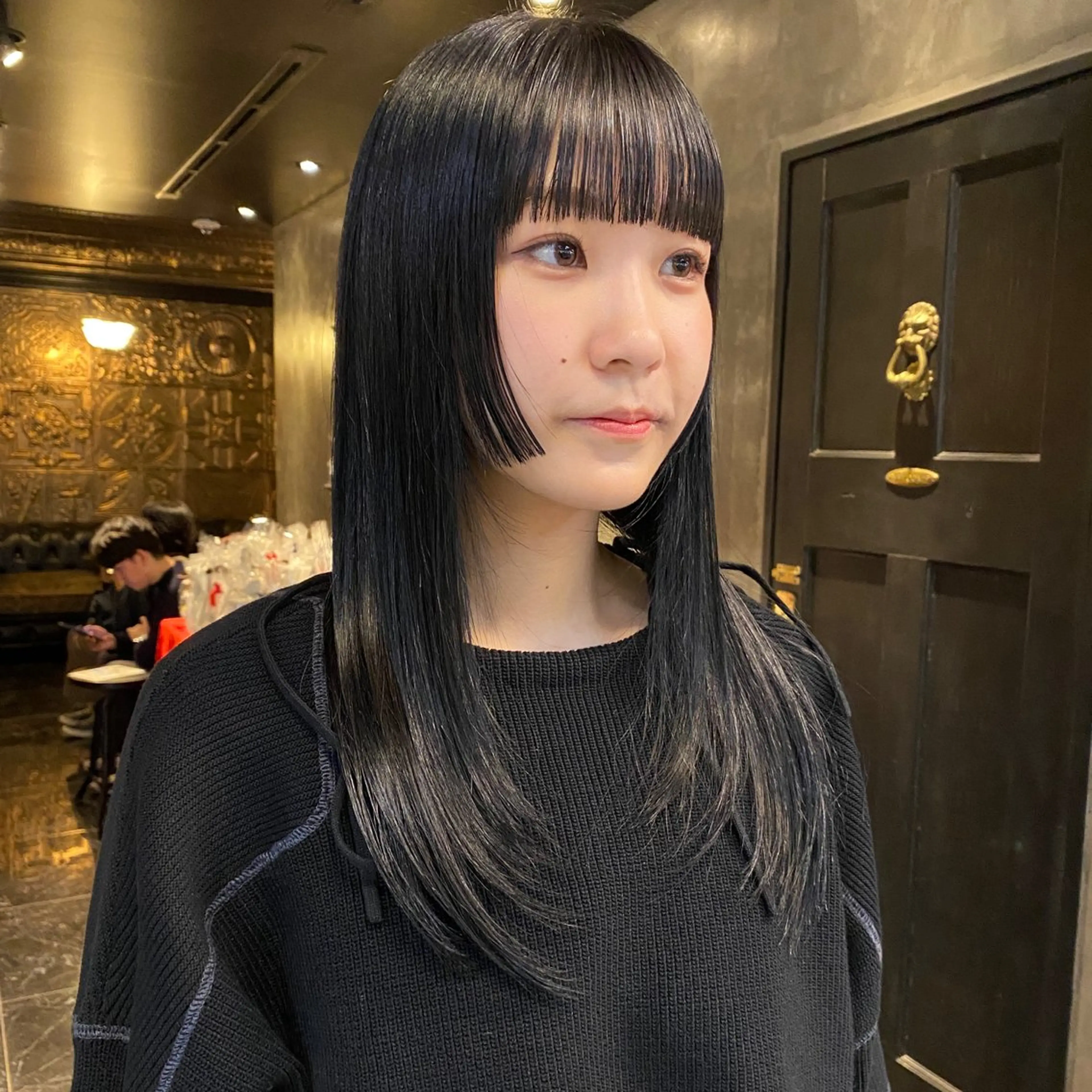セミロング カラー 黒髪 ブルーカラー ブルーブラック 顔まわりレイヤー 姫カット カット ヘアカラー トリートメント ニュアンスデザイン/ SHOUTOのヘアスタイル