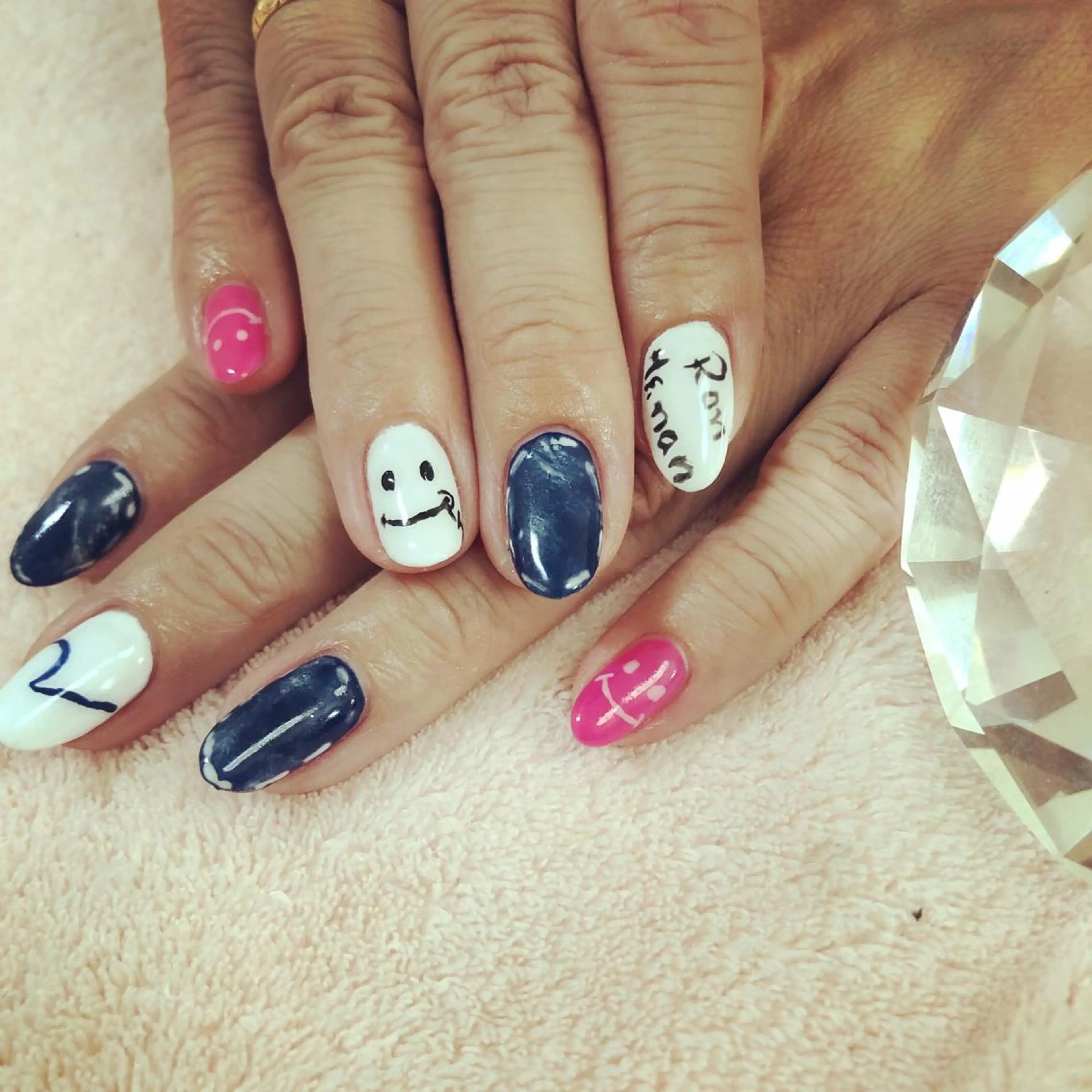 ネイル ネイビー ピンク ハンドネイル chii nailのネイルデザイン