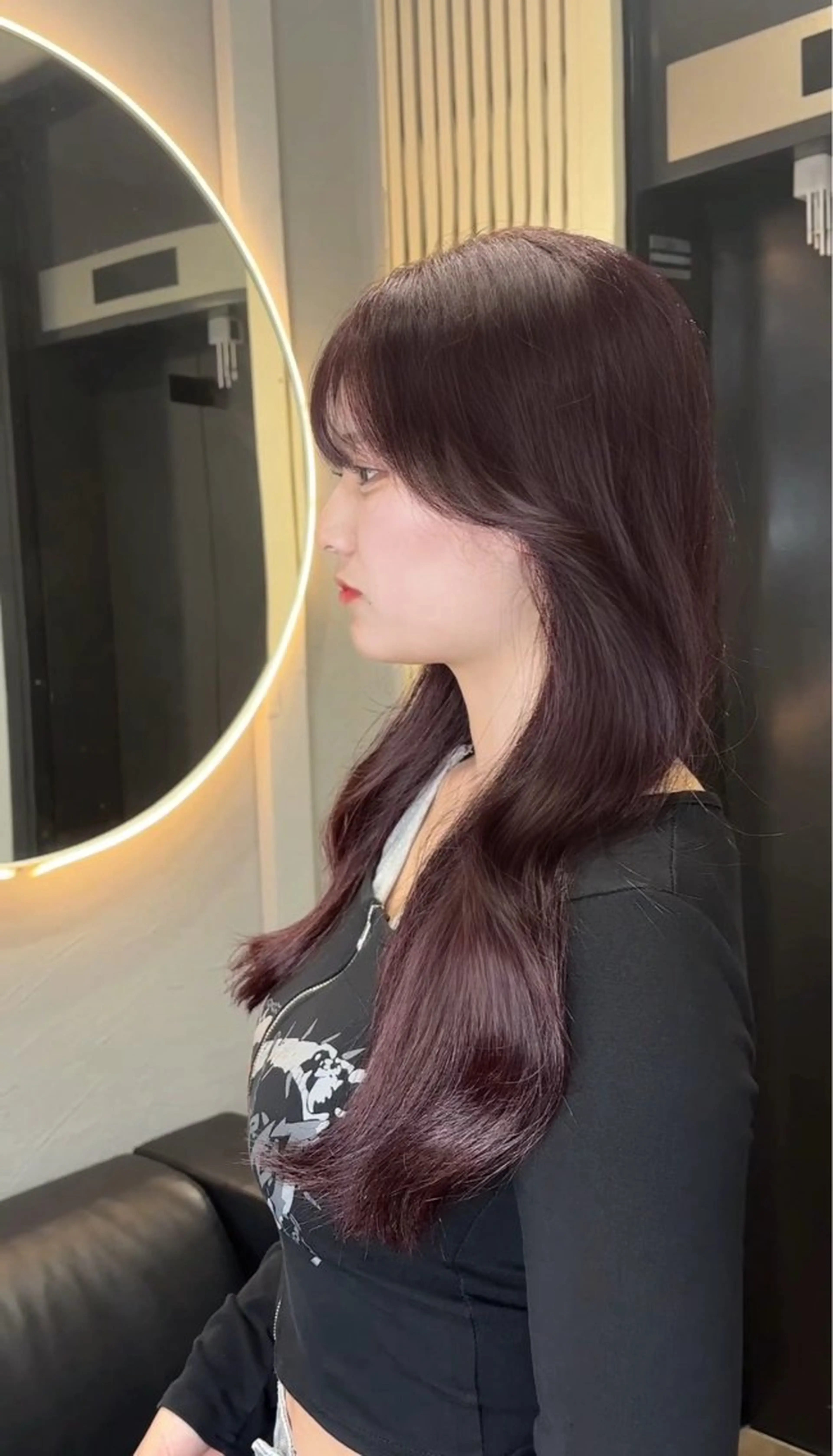 ロング カット ヘアカラー トリートメント 韓国ヘア/ブリーチ無 しWカラー/オリーブのヘアスタイル