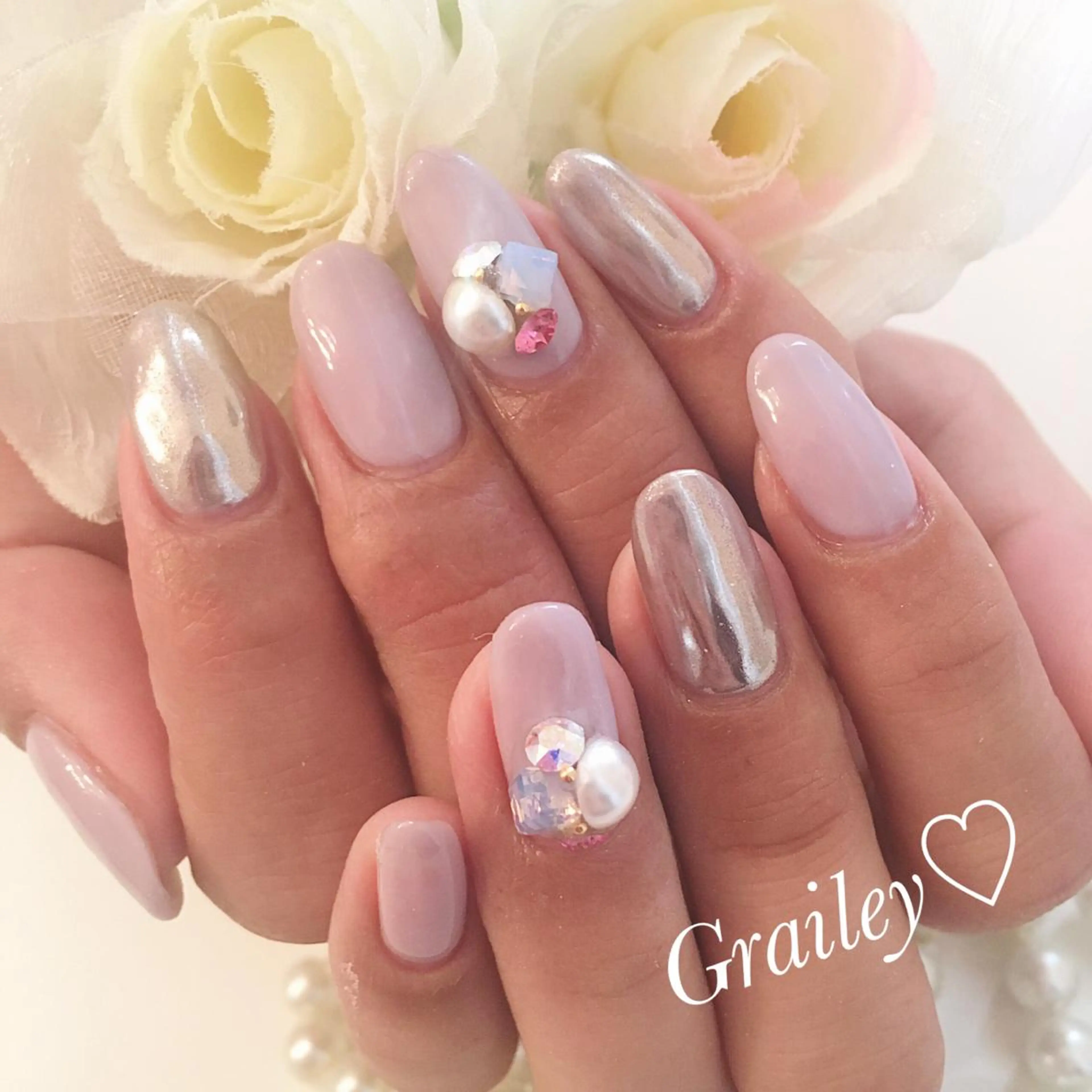 ネイル ミラーネイル ストーンネイル nail makoのネイルデザイン