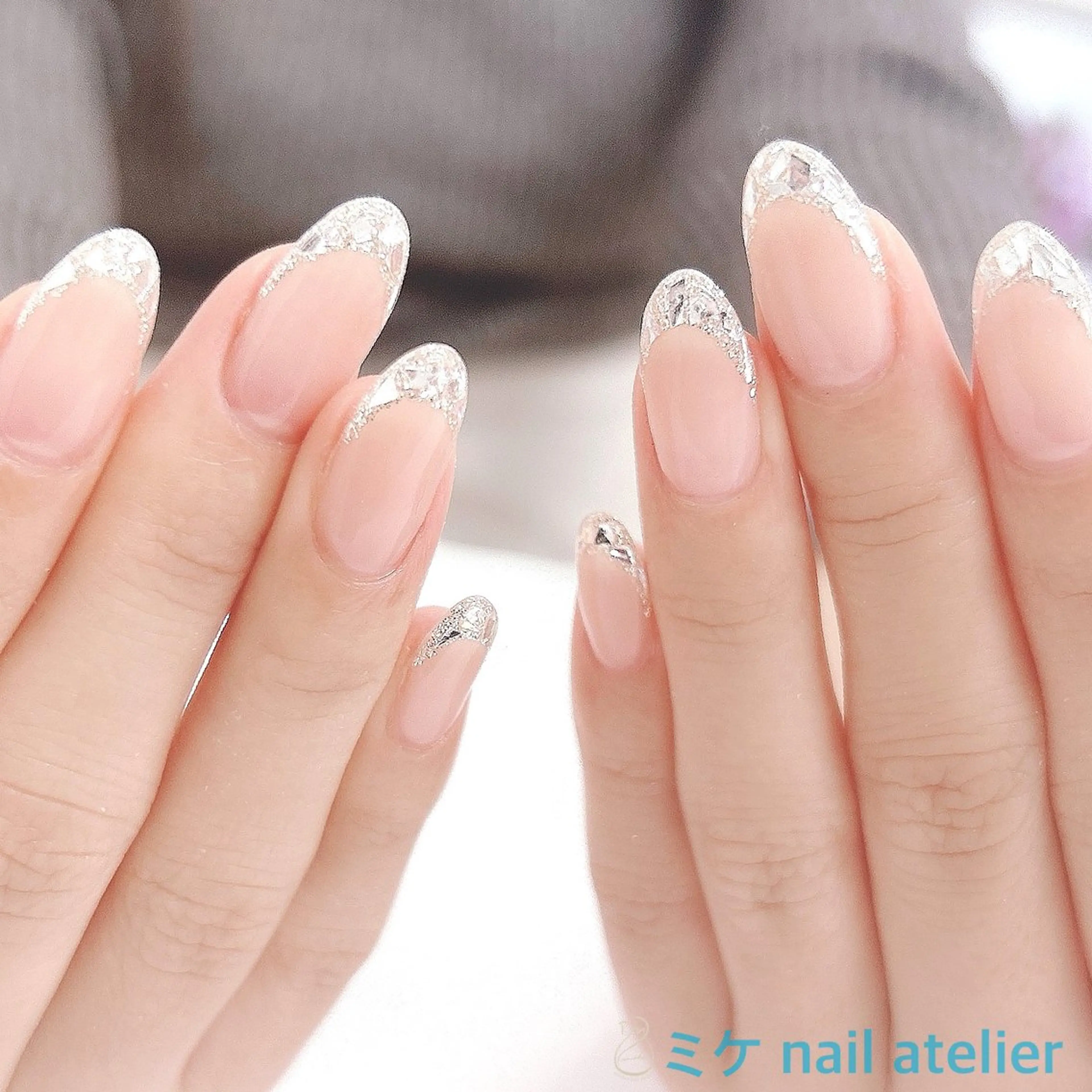 ネイル フレンチネイル ジェルネイル ガラスフレンチ 冬ネイル ハンドネイル h. rikaのネイルデザイン