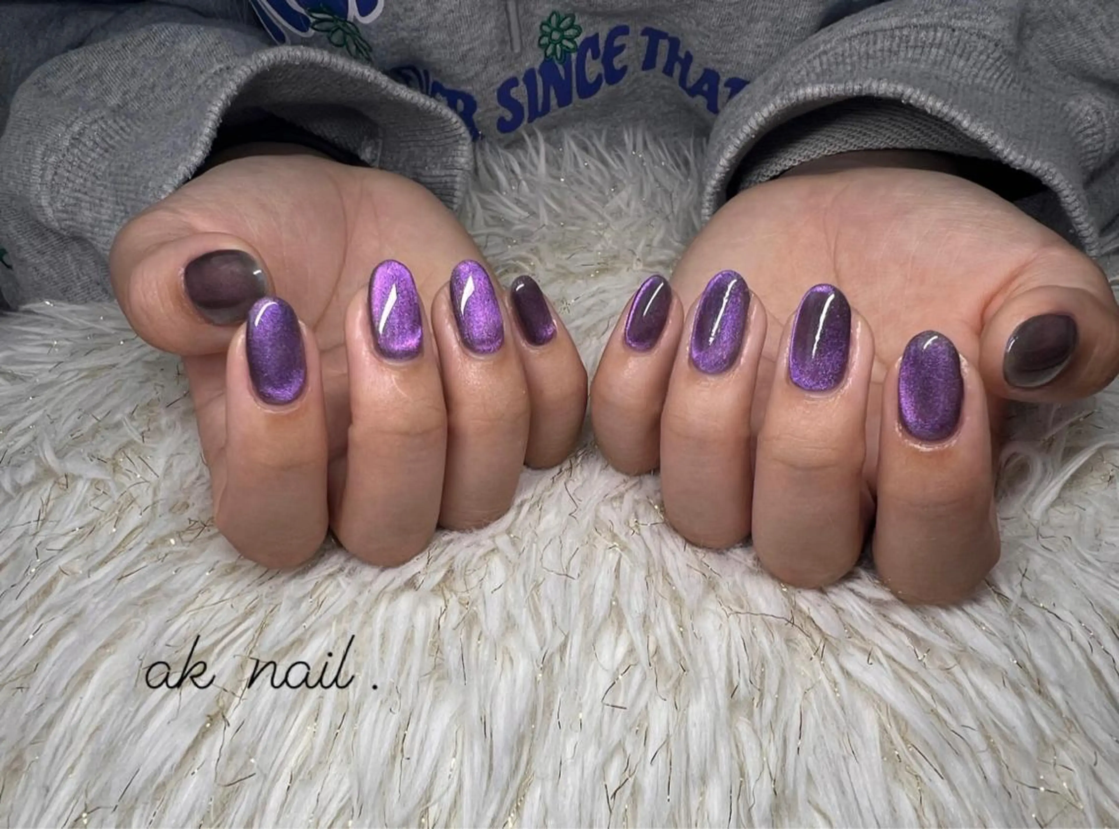 ミディアム ネイル マグネットネイル ワンカラーネイル ハンドネイル ak nail .のネイルデザイン