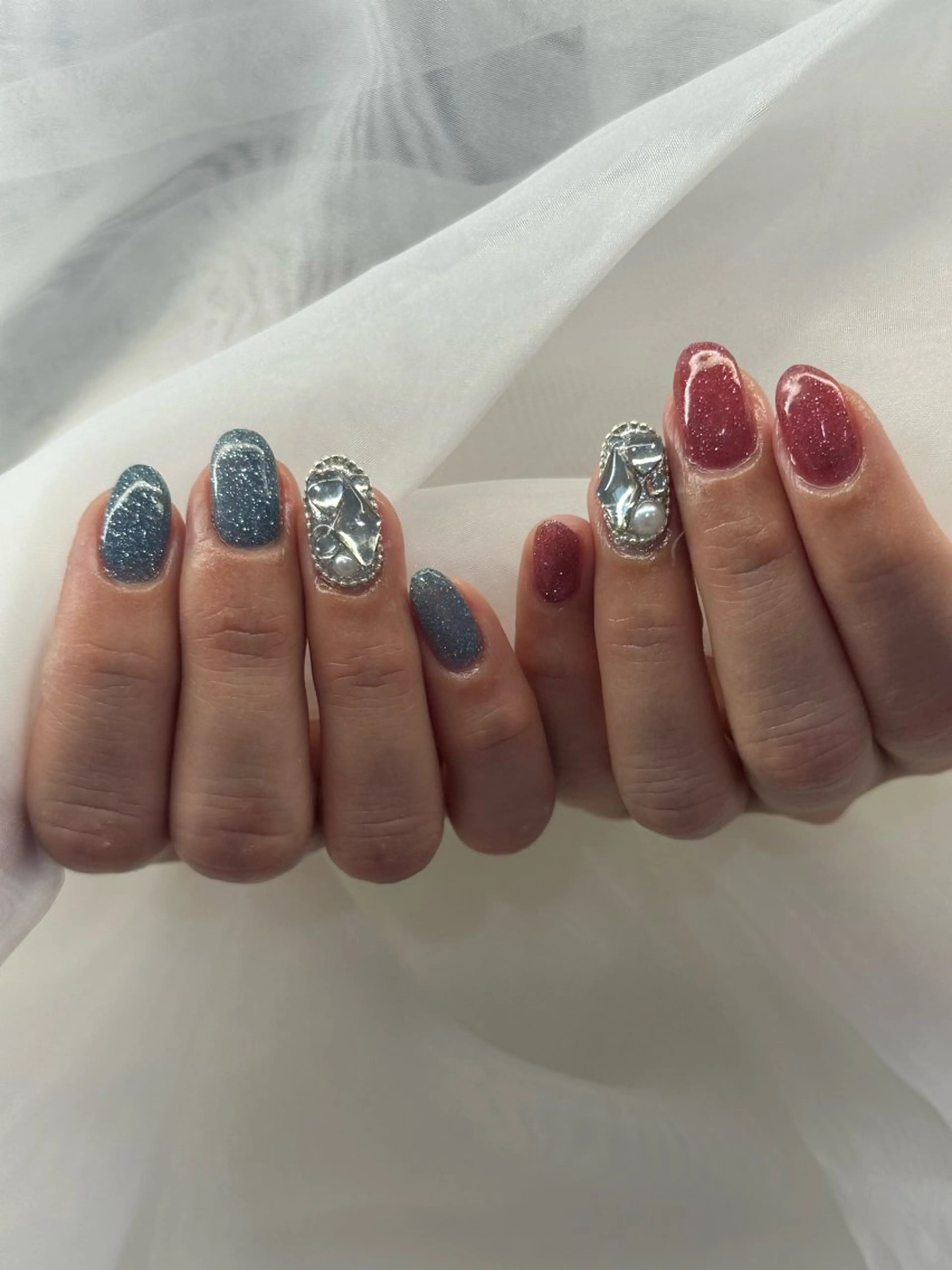 ネイル ブルー フラッシュネイル ラメ(グリッター) ワンカラーネイル ピンク ハンドネイル フットネイル 堀 青空のネイルデザイン