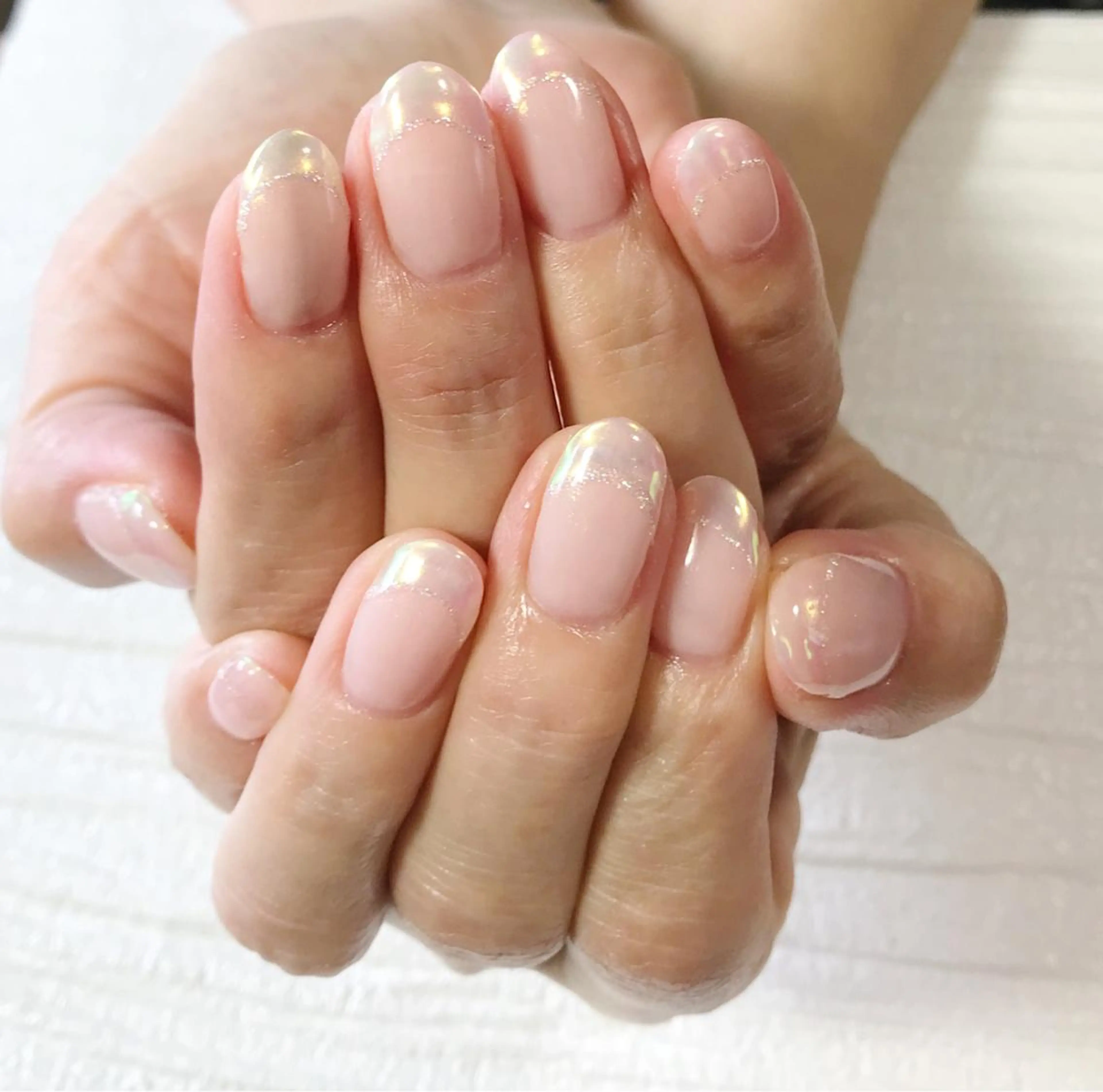 ネイル フレンチネイル ラメ(グリッター) ミラーネイル ピンク NAILSALON AMULEのネイルデザイン