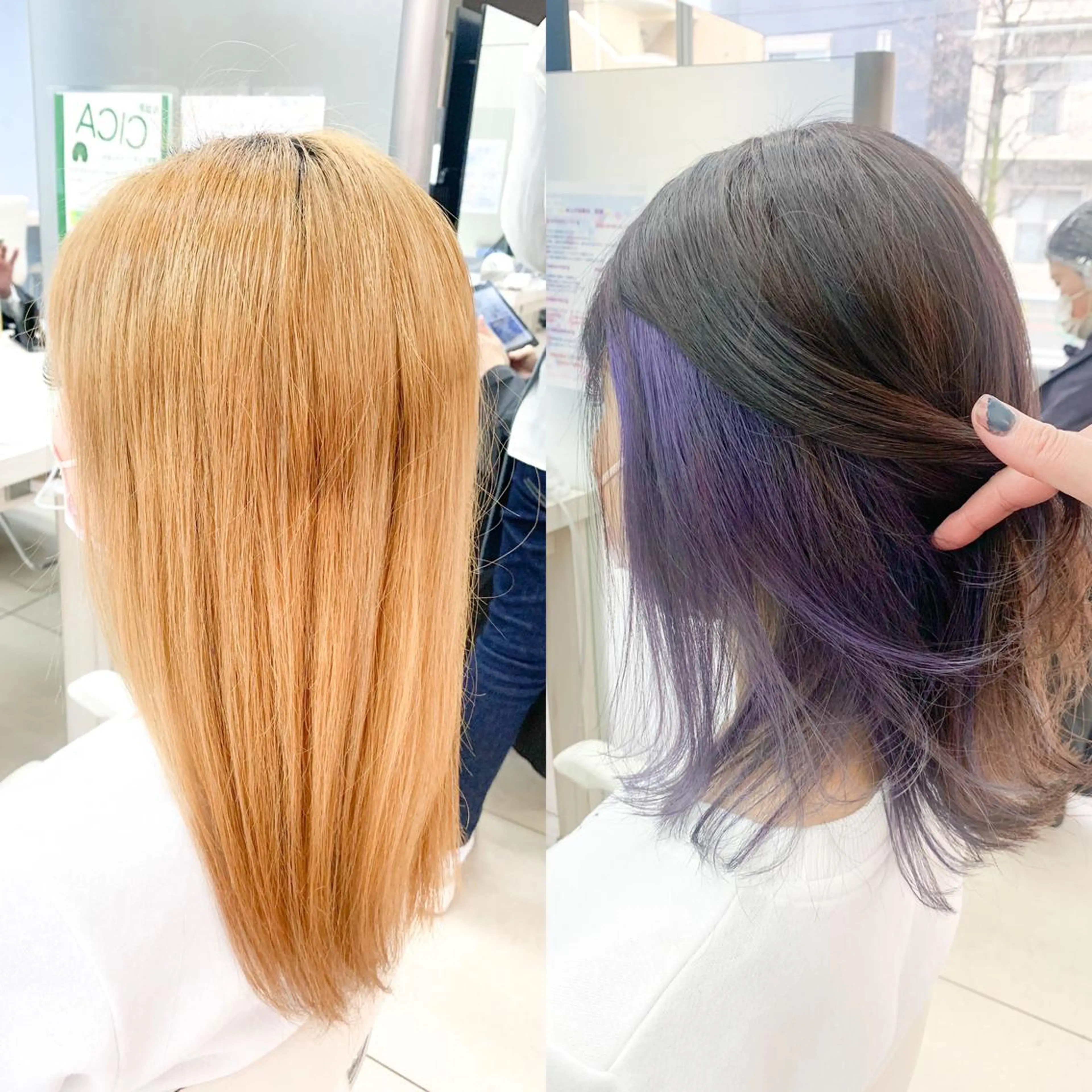 ミディアム カラー ブリーチ ブルーカラー ブルーバイオレット インナーカラー シルバー ヘアカラー ✂︎✂︎レディースの メンズカット屋さんのヘアスタイル