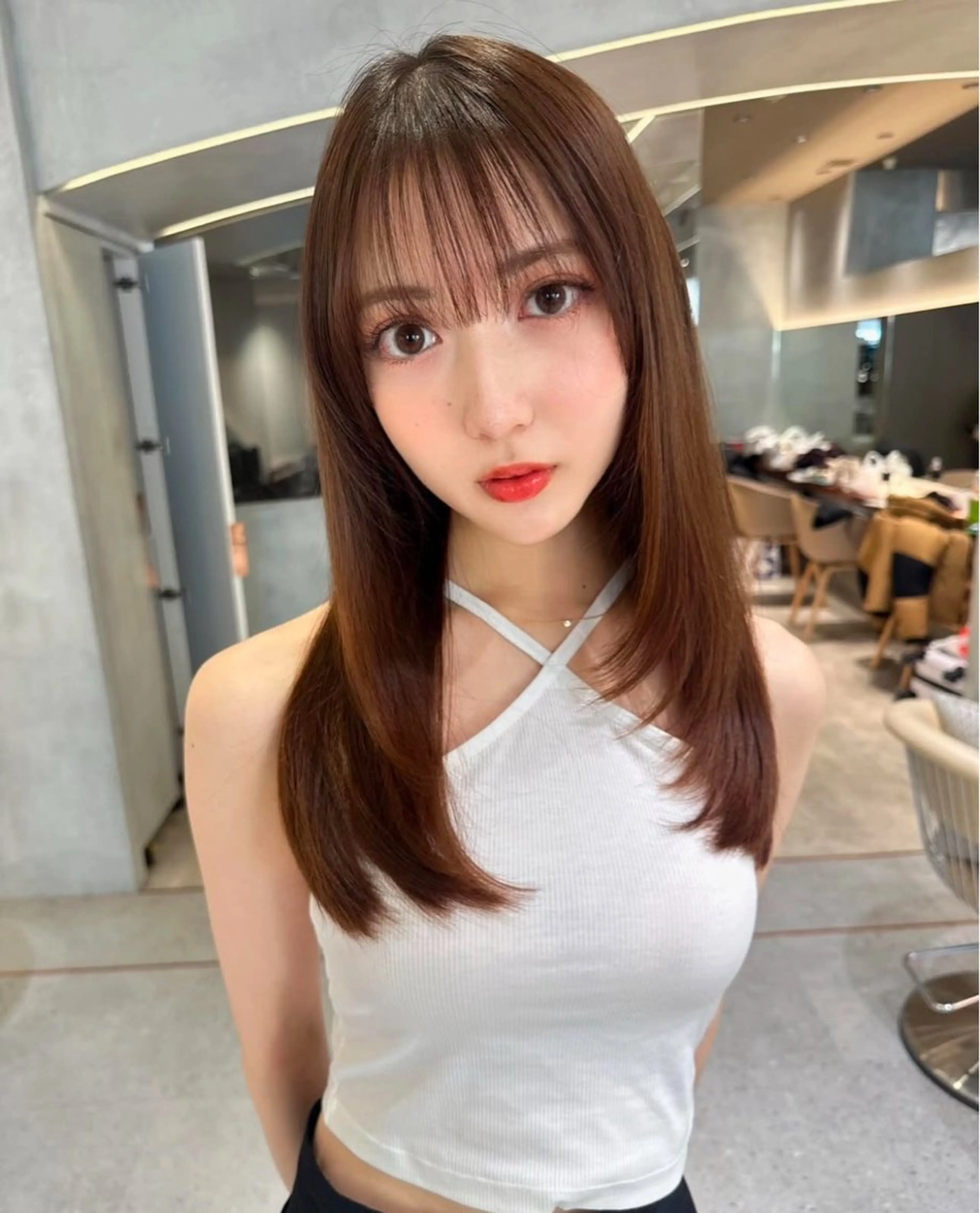 セミロング ショートボブ 韓国風カラー ボブ くびれヘア 髪質改善 ボブ/顔周りカット /縮毛矯正/鈴木隆太のヘアスタイル