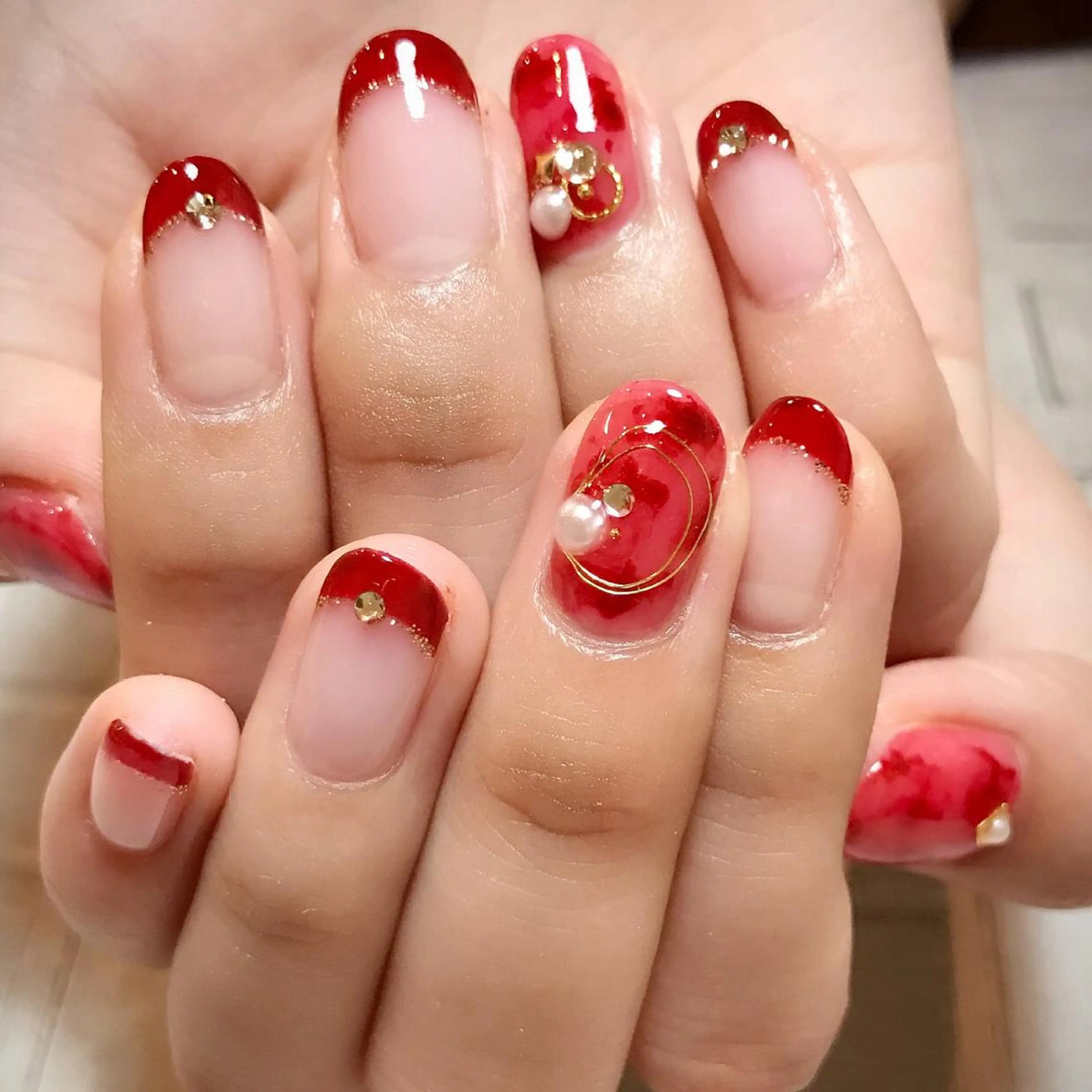 ネイル フレンチネイル 赤色 jdn kayokoのネイルデザイン