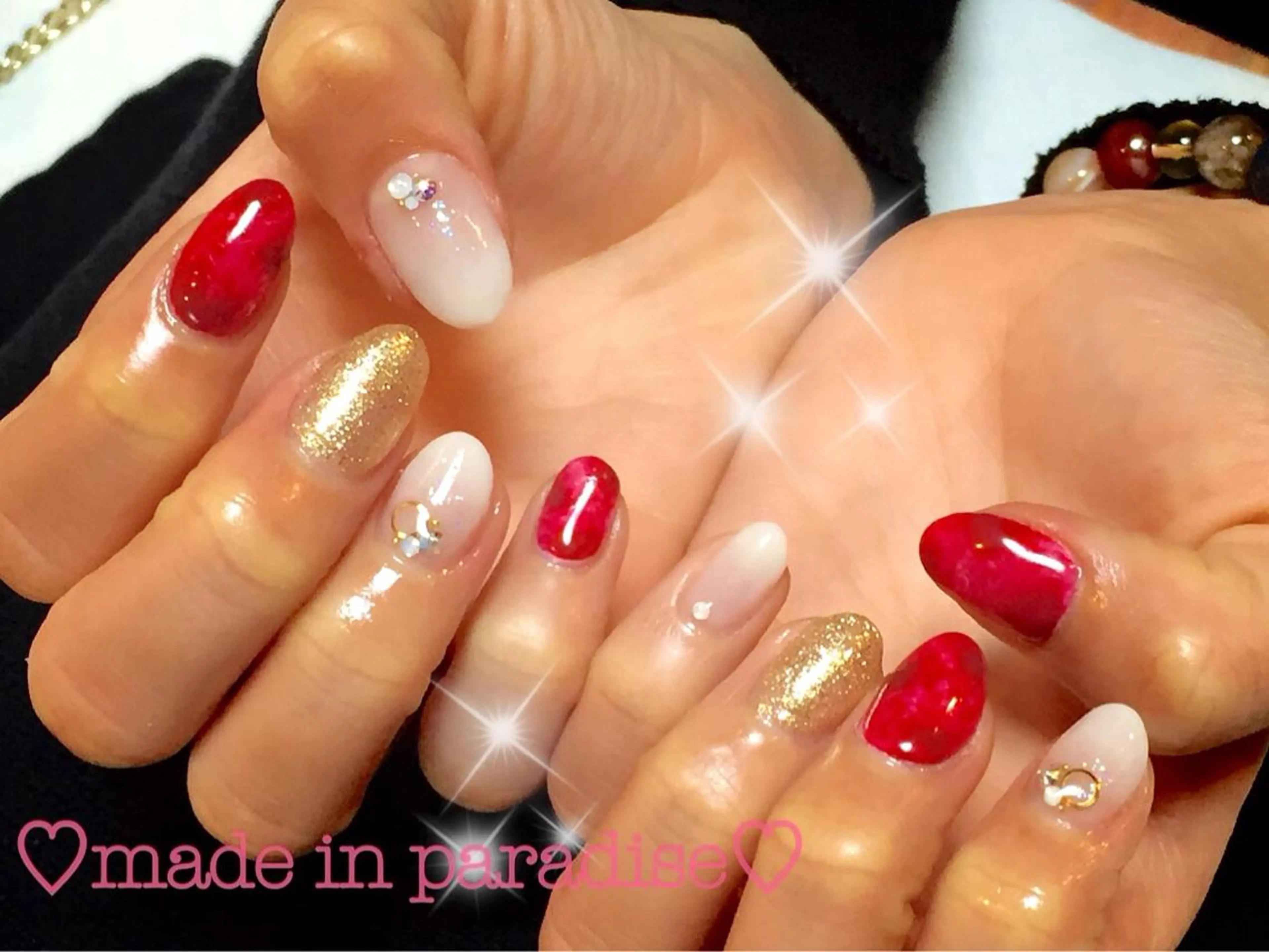 ネイル べっ甲ネイル 赤色 うるま市サロン Yuko Izawaのネイルデザイン