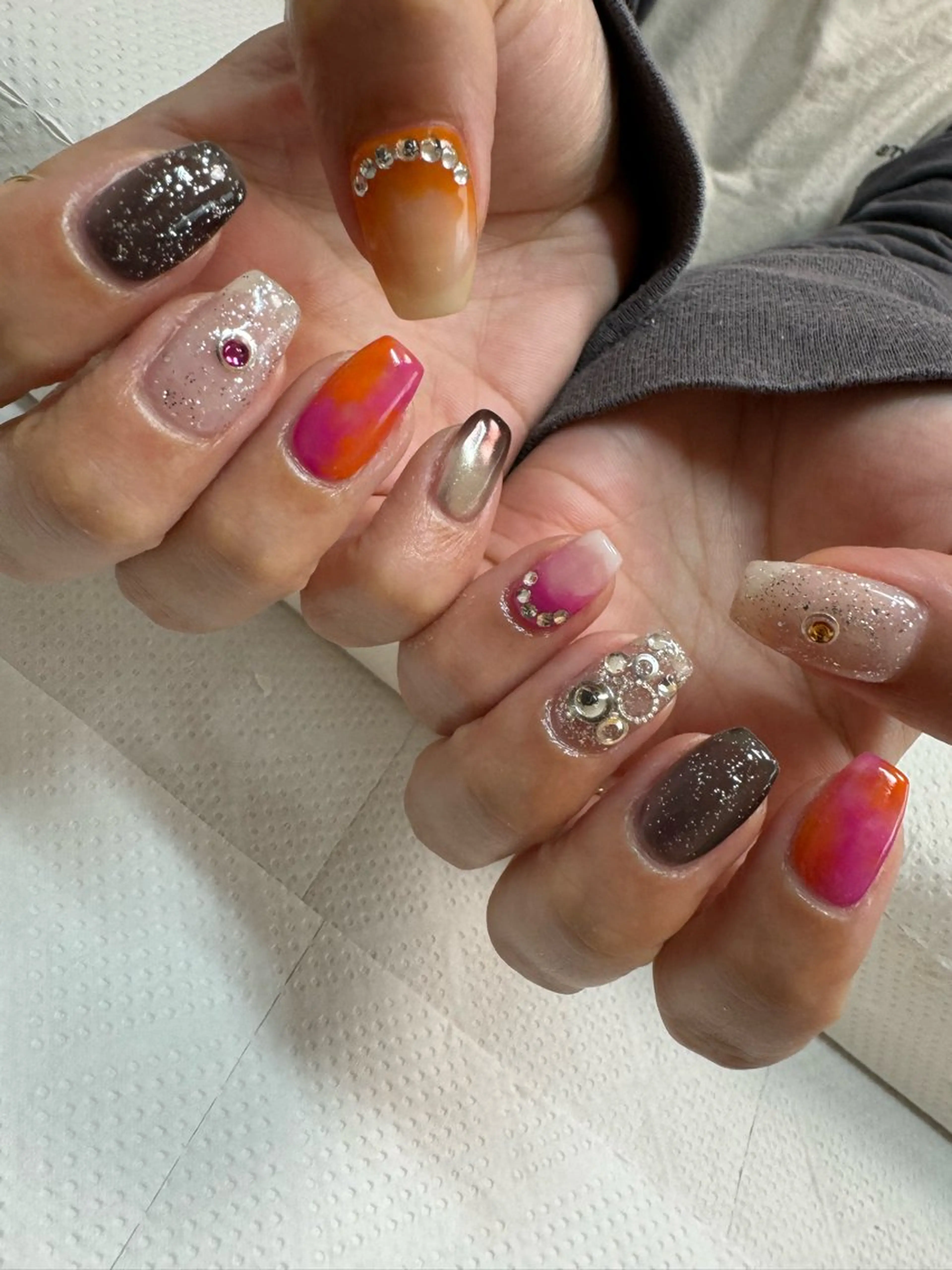 ネイル フレンチネイル ハート ロングネイル マグネットネイル ミラーネイル MH_ Nailのネイルデザイン