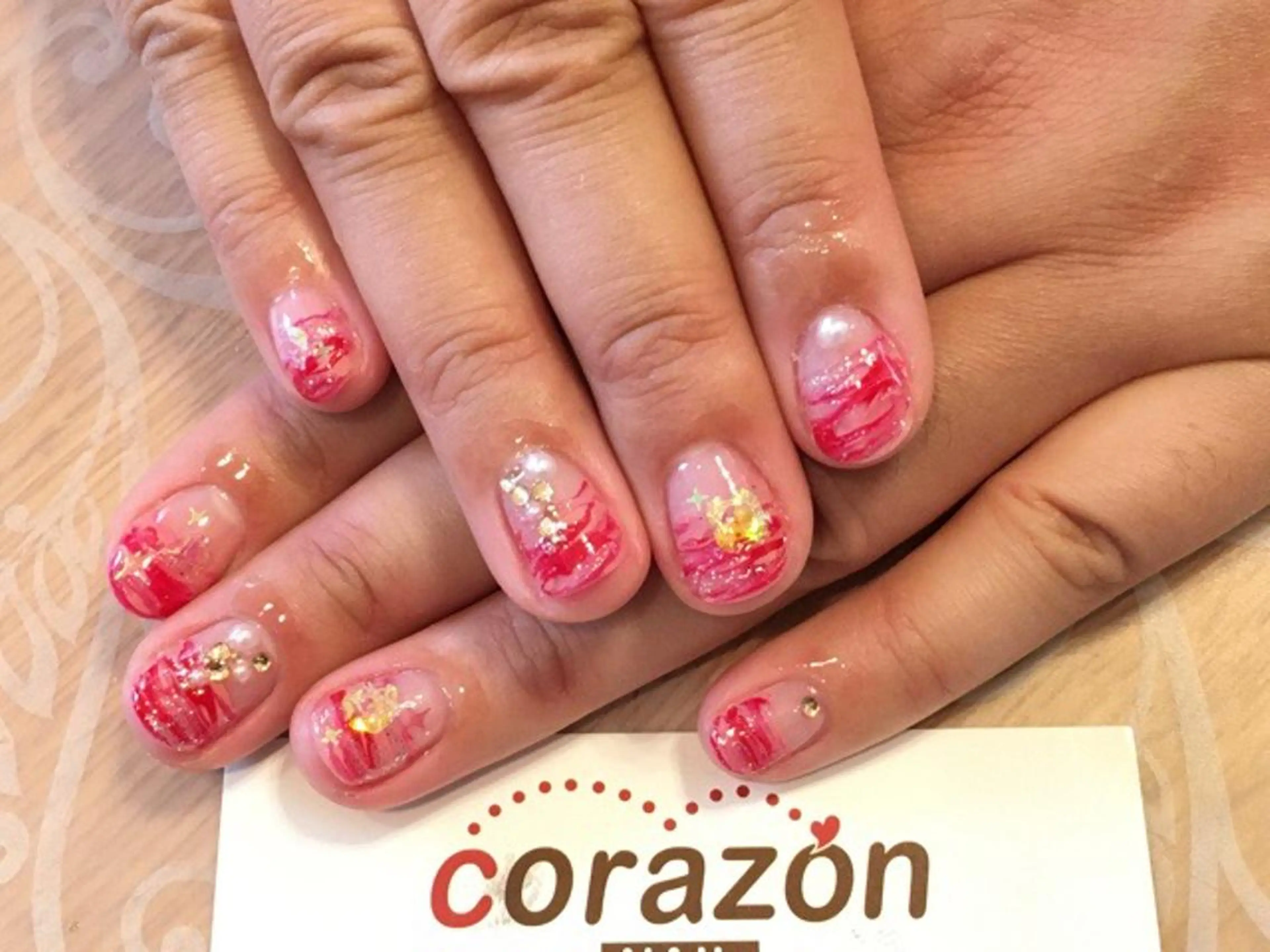 ネイル クリアネイル ラメ(グリッター) 大理石ネイル(マーブル) ピンク ピンクベージュ corazon所属・ネイリスト aicoのネイルデザイン