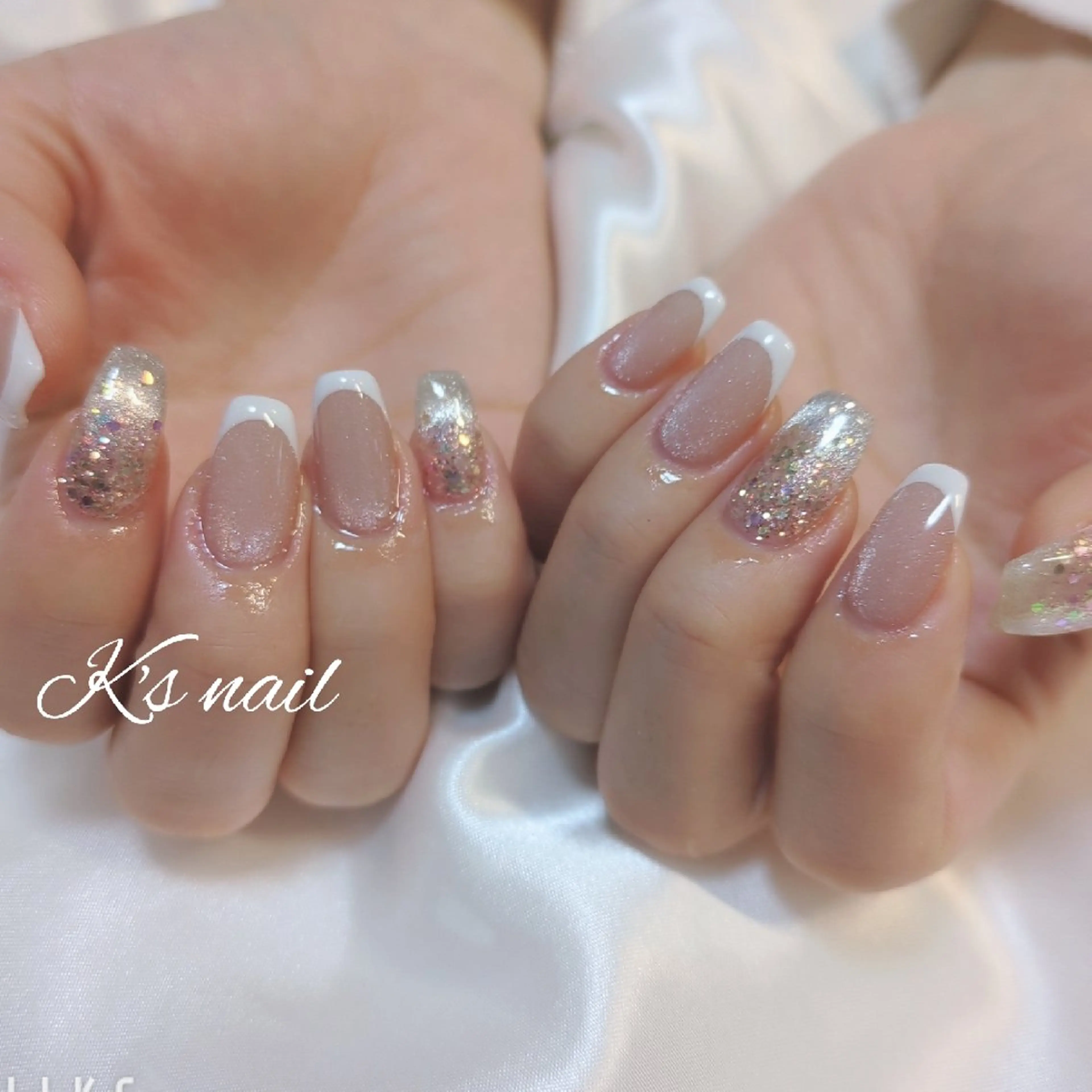 ネイル フレンチネイル キラキラネイル ラメ(グリッター) マグネットネイル ハンドネイル K's nail kotoeのネイルデザイン