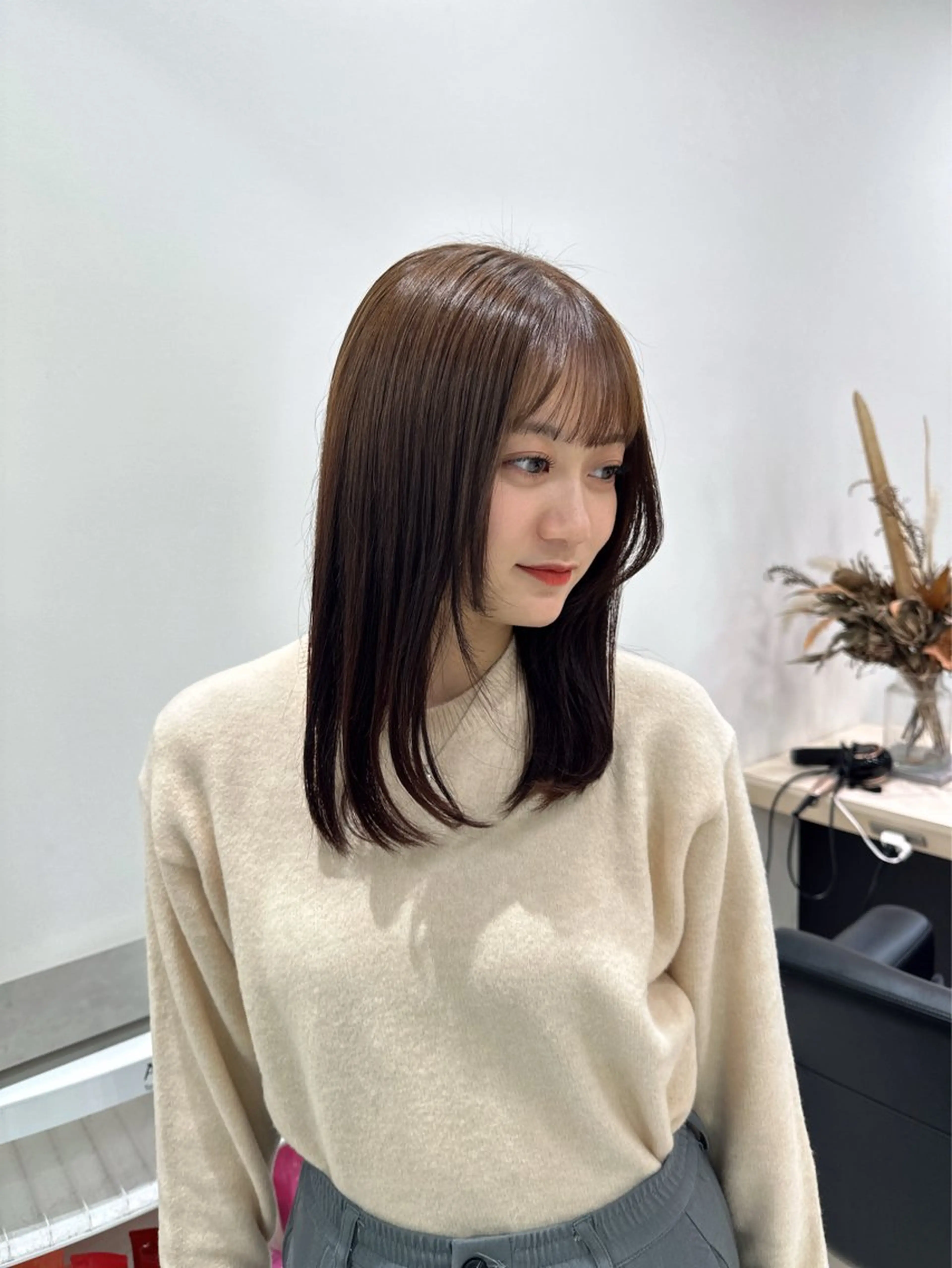 ミディアム カラー ベージュカラー ヘアカラー トリートメント クロスパーマ/うる艶 カラー/Kurumiのヘアスタイル