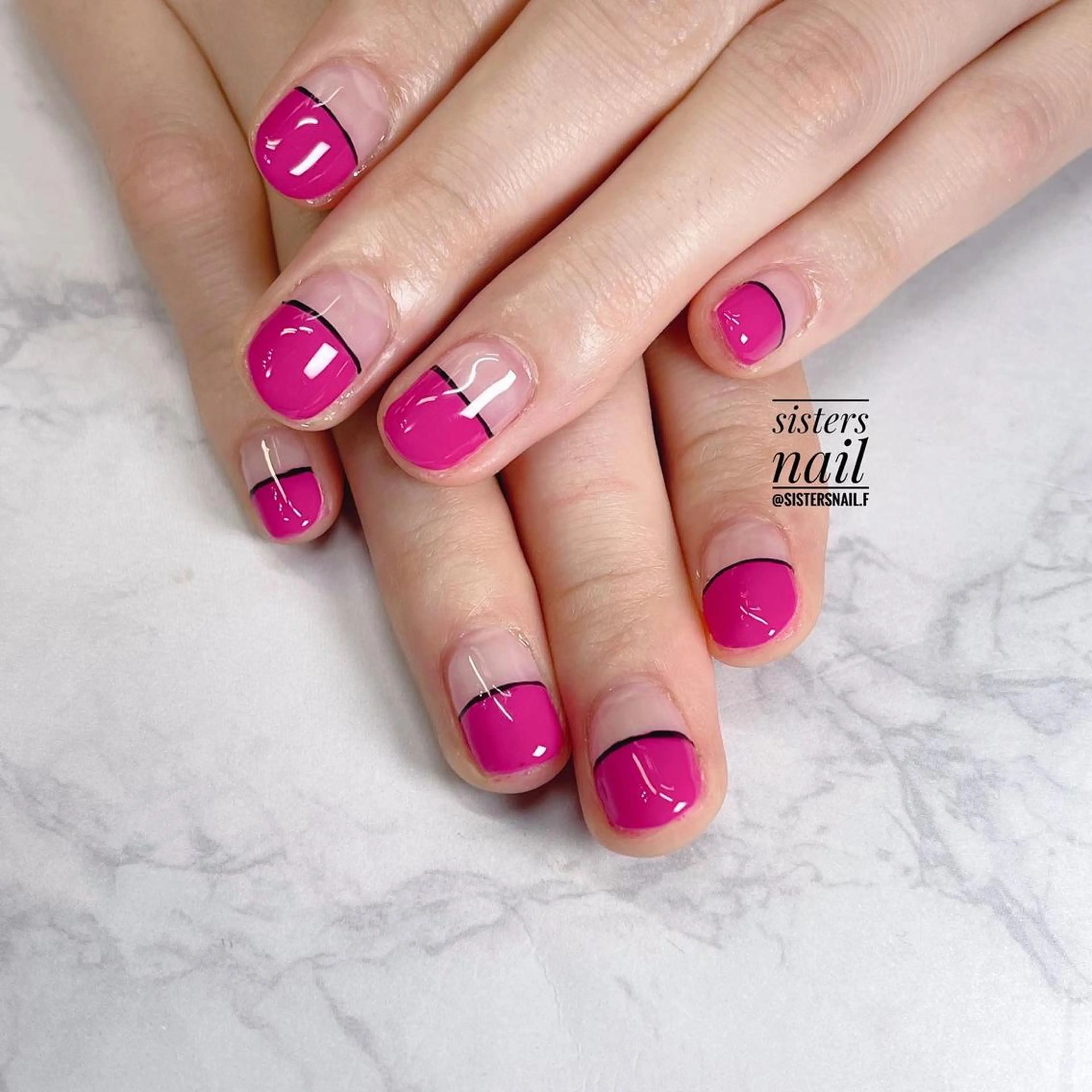 ネイル アートネイル フレンチネイル ピンク パープル ショートネイル sisters nail.fのネイルデザイン