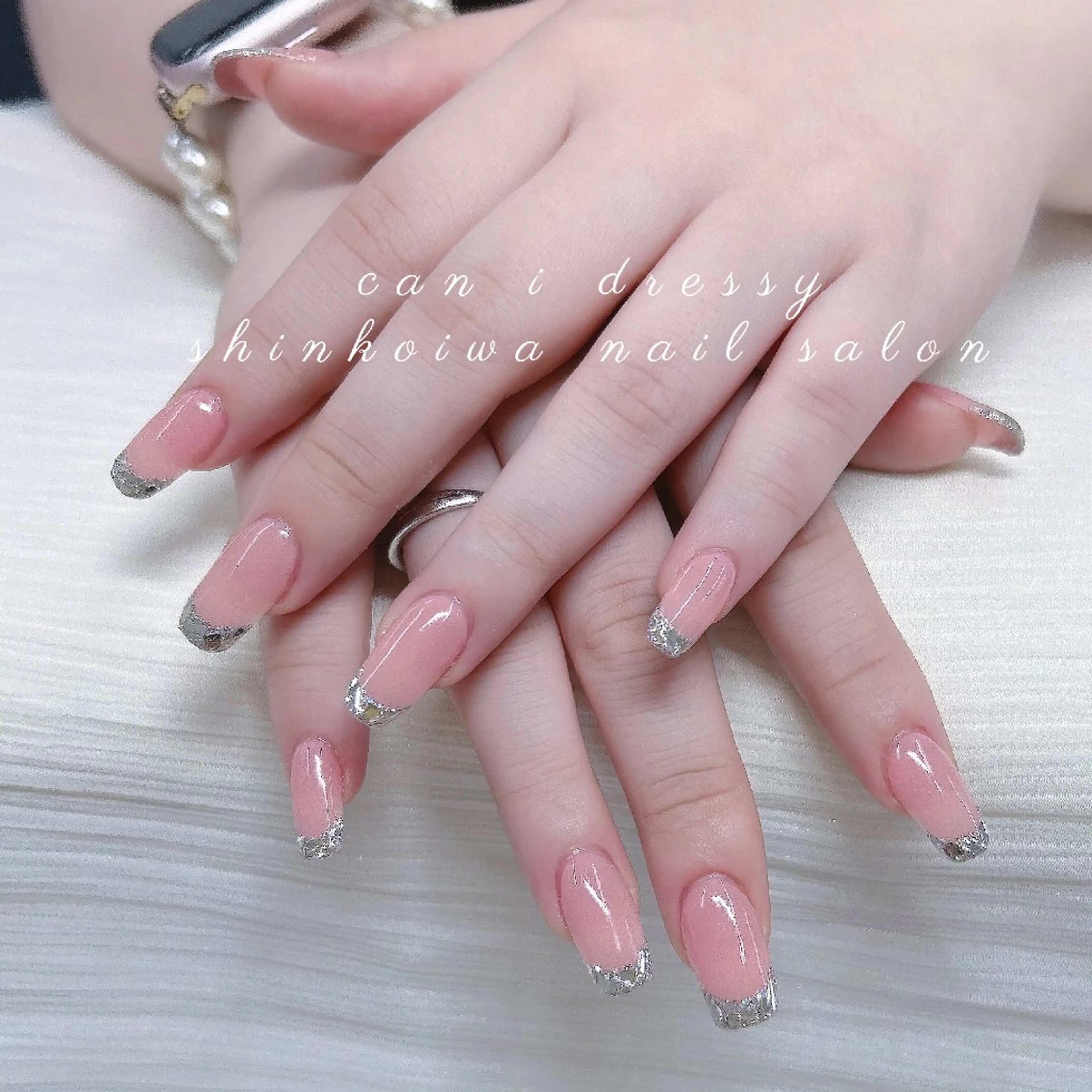 ネイル フレンチネイル ガラスフレンチ ラメ(グリッター) ハンドネイル キャンアイドレッシー 新小岩のネイルデザイン