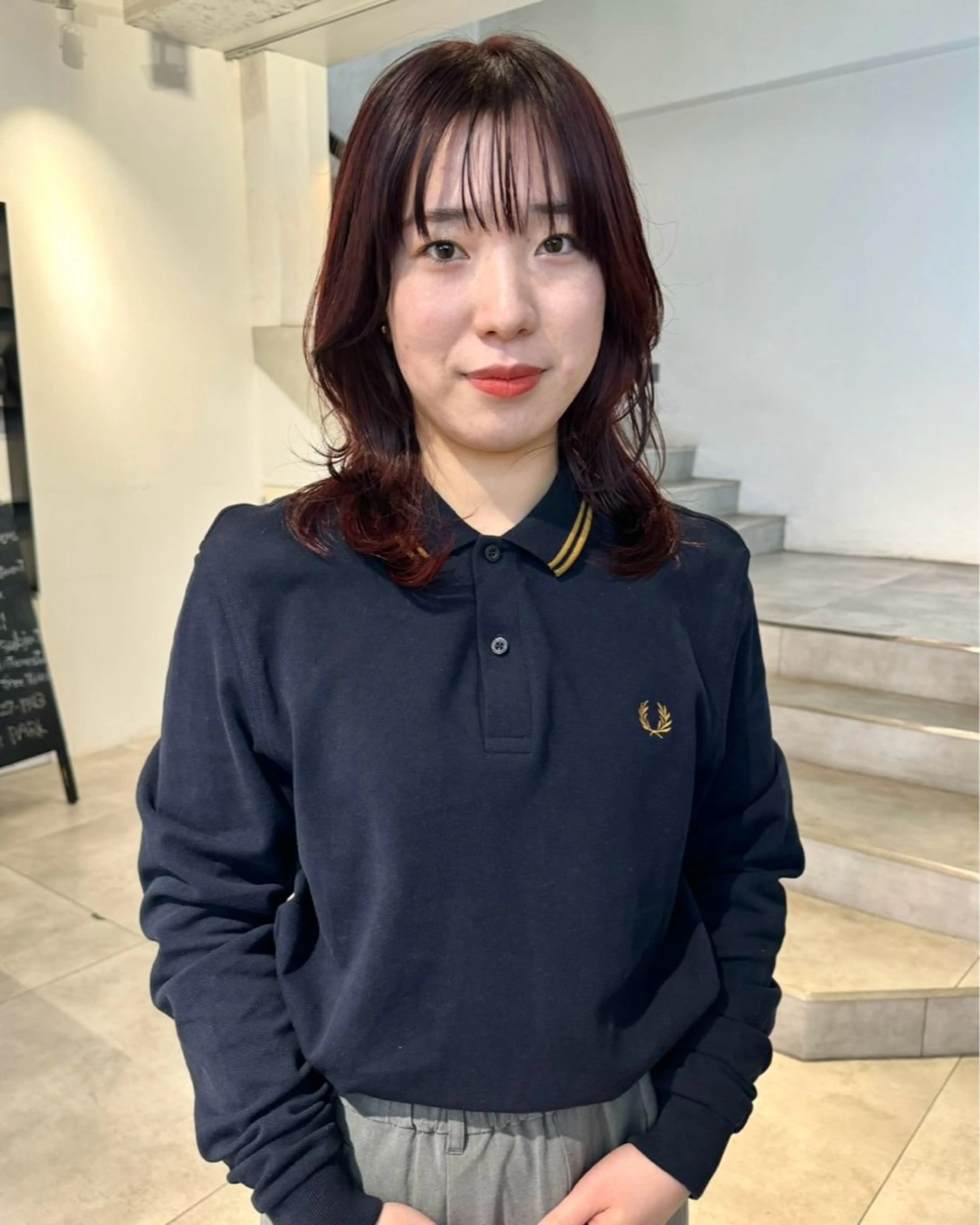 ミディアム カラー レッドカラー レイヤーカット 顔周りカット/透明感 カラー✂️MEIのヘアスタイル