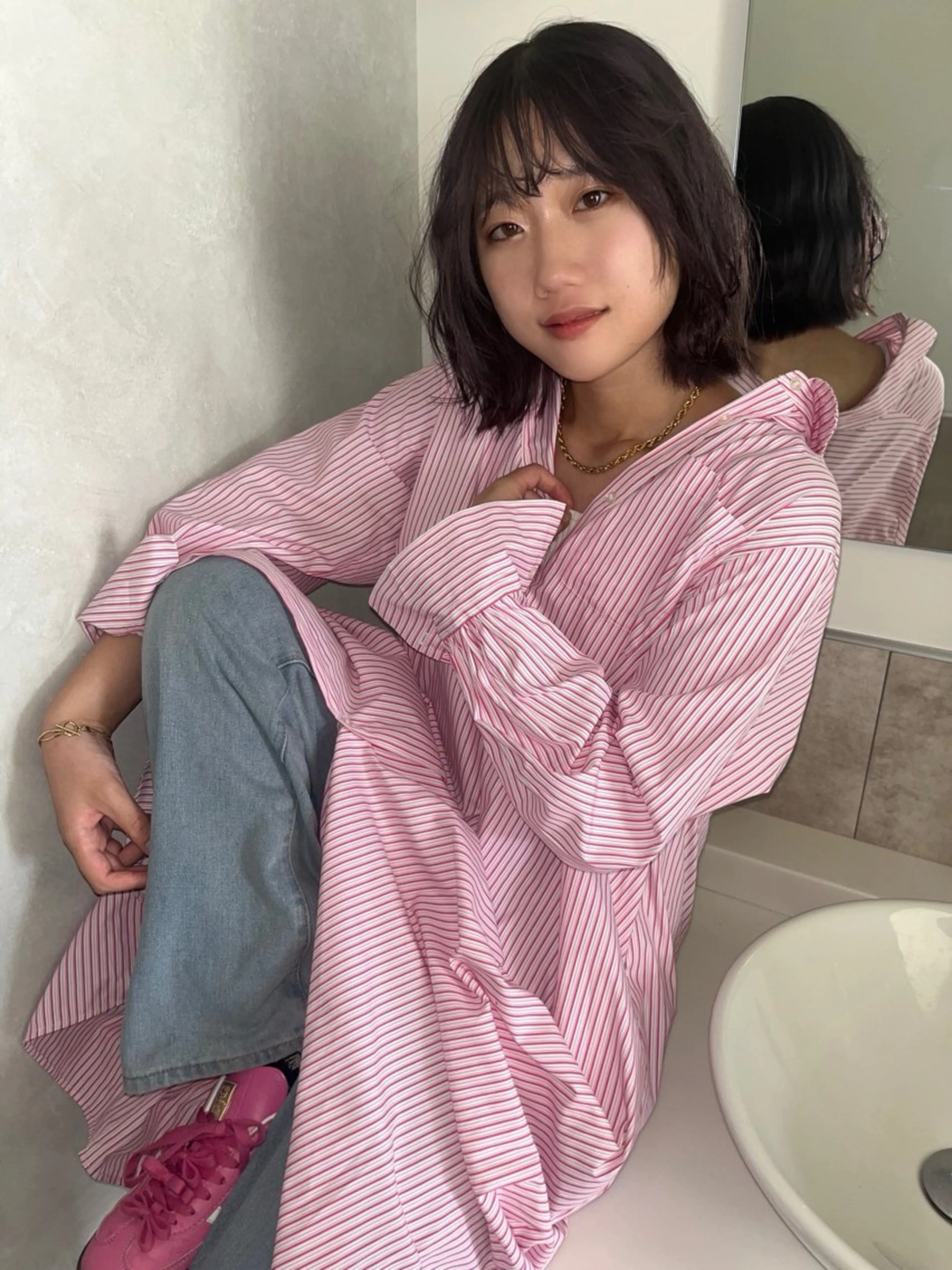 ショート カラー 切りっぱなしボブ ブリーチ 透明感カラー ダブルカラー ハイトーンカラー cana カナ/tensionのヘアスタイル