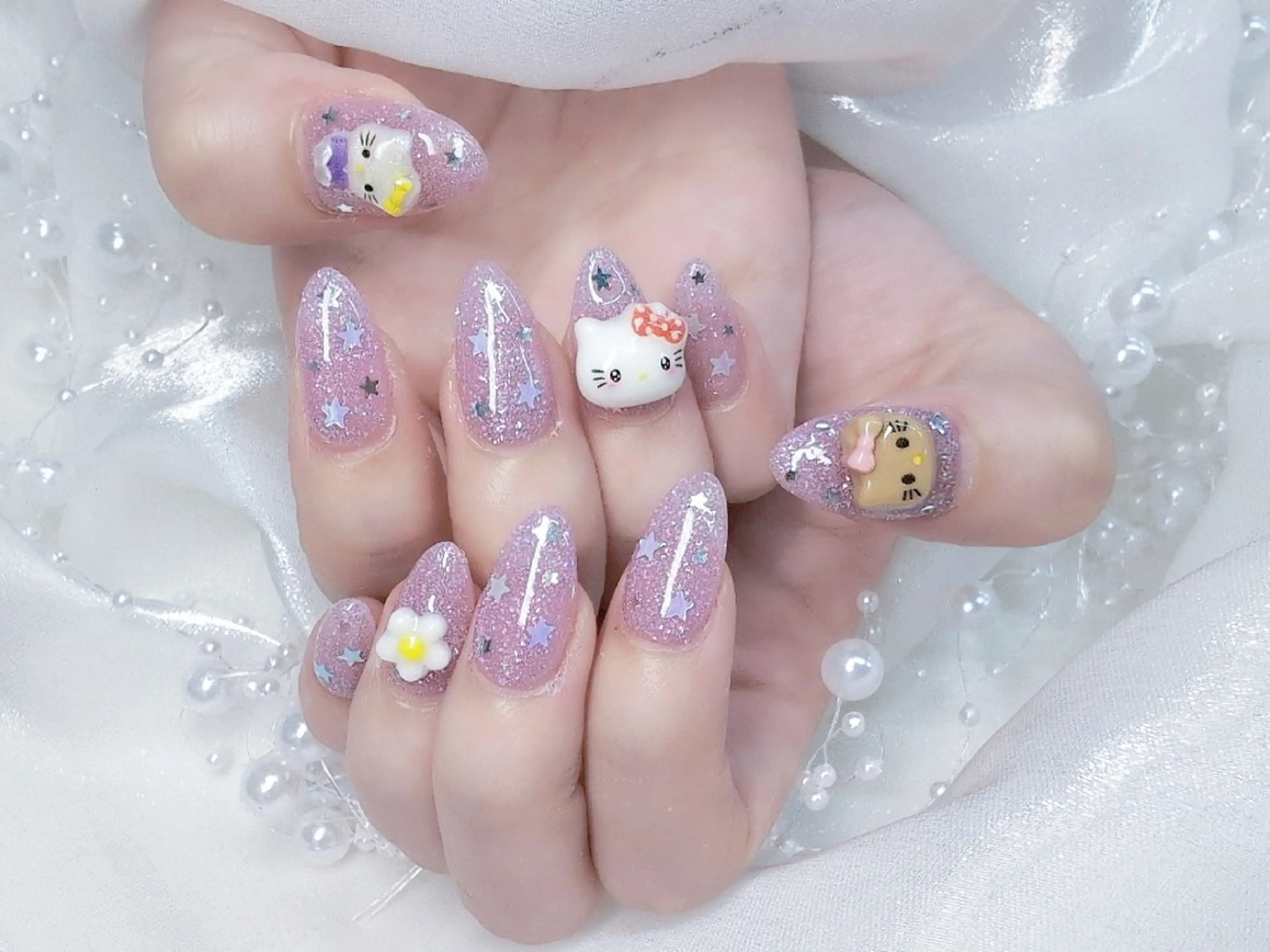 ネイル 長さ出し フラッシュネイル フレンチネイル キラキラネイル ラメ(グリッター) Chouette Nailのネイルデザイン