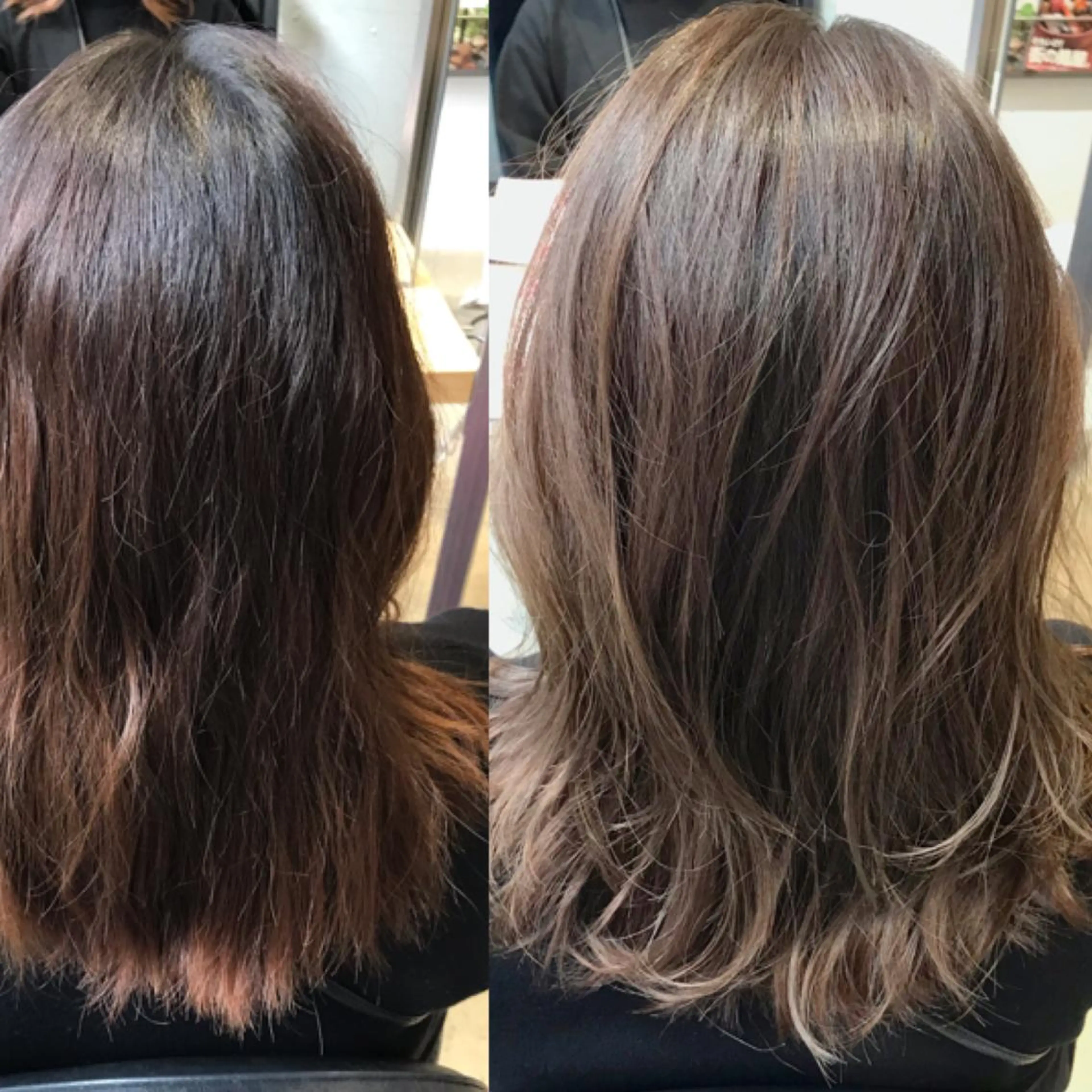 セミロング カラー 濱岡 恭子のヘアスタイル